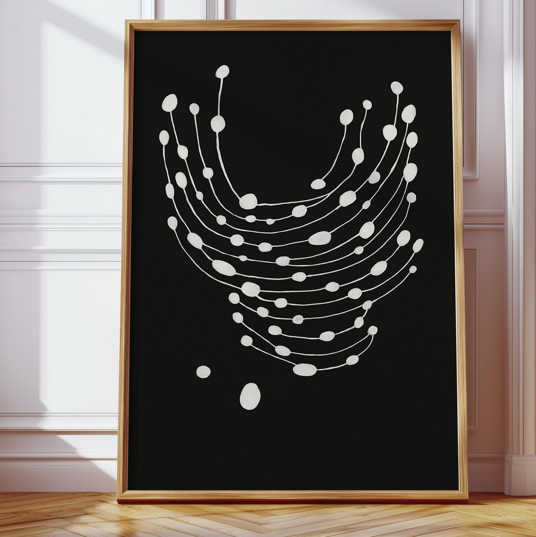 Minimalist Abstract White Dots on Black Canvas