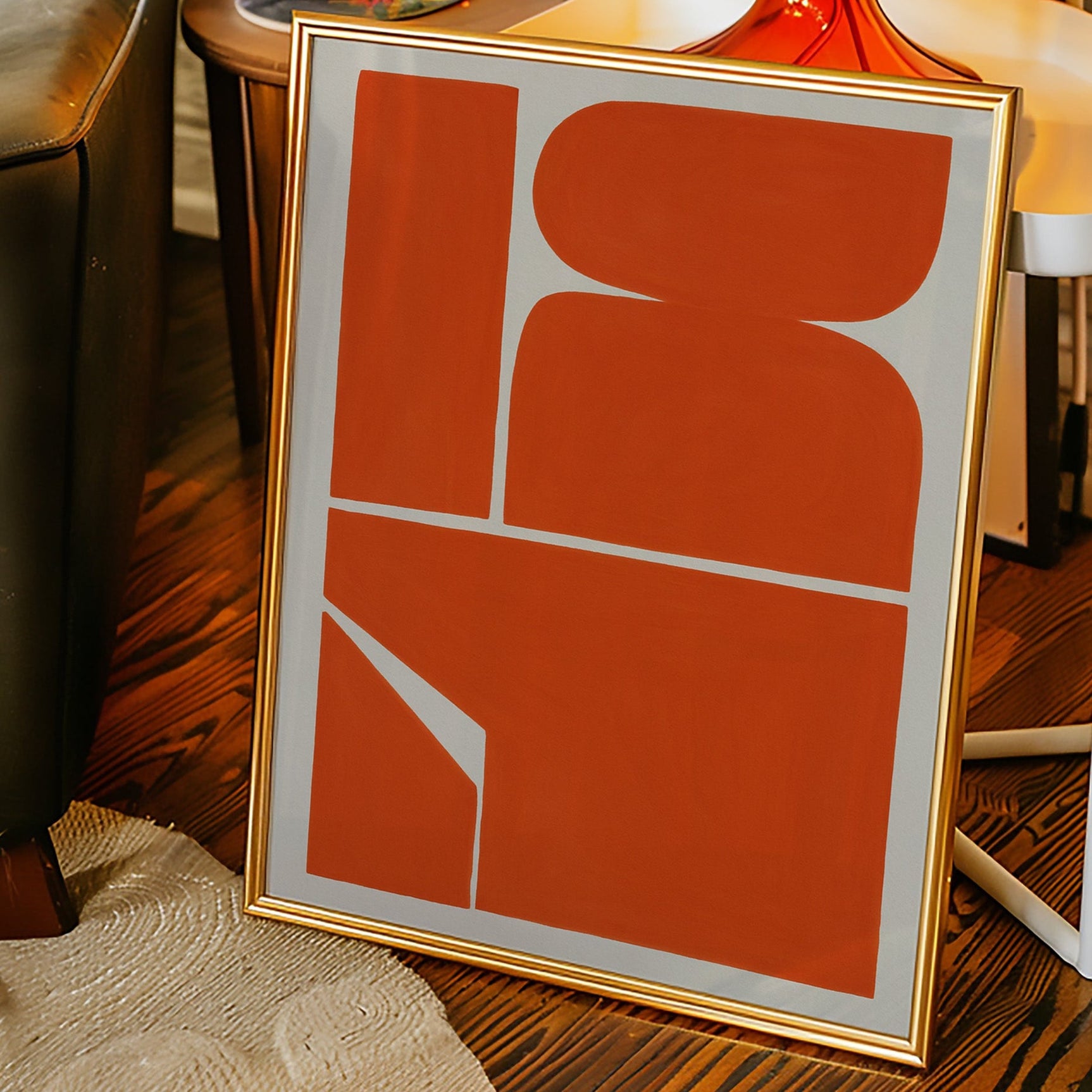Vibrant Geometric Abstract Art Print in Bold Orange
