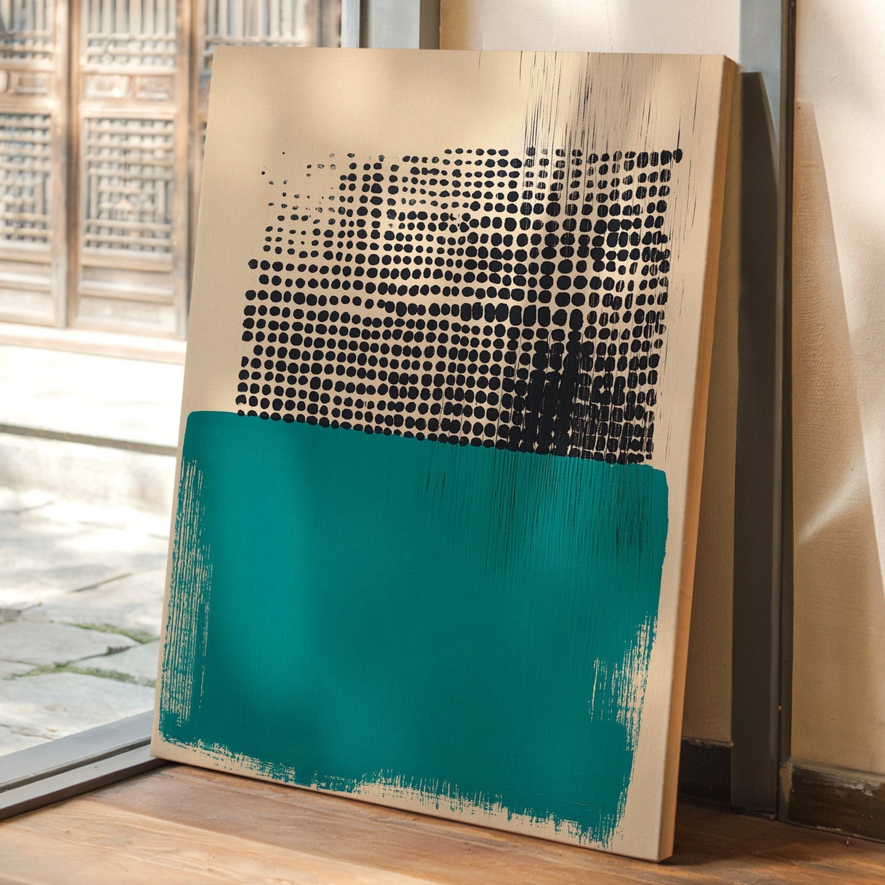 Modern Abstract Art Print in Teal and Black