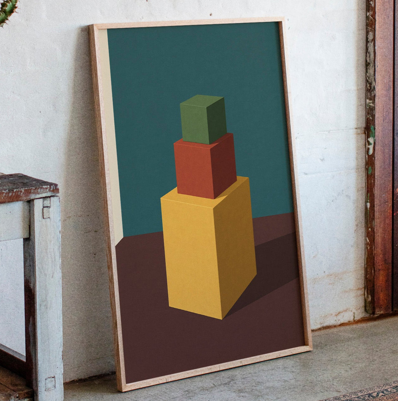 Minimalist Geometric Art Print - Bold Colorful Cubes