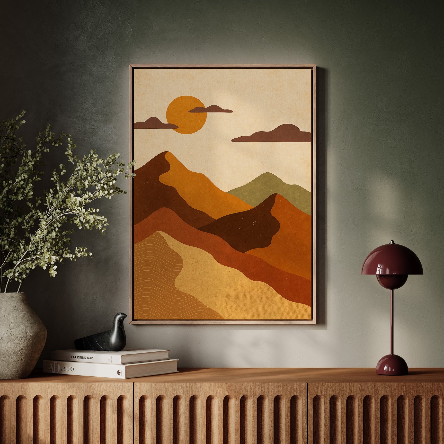 Vintage Sunset Mountain Landscape Art Print