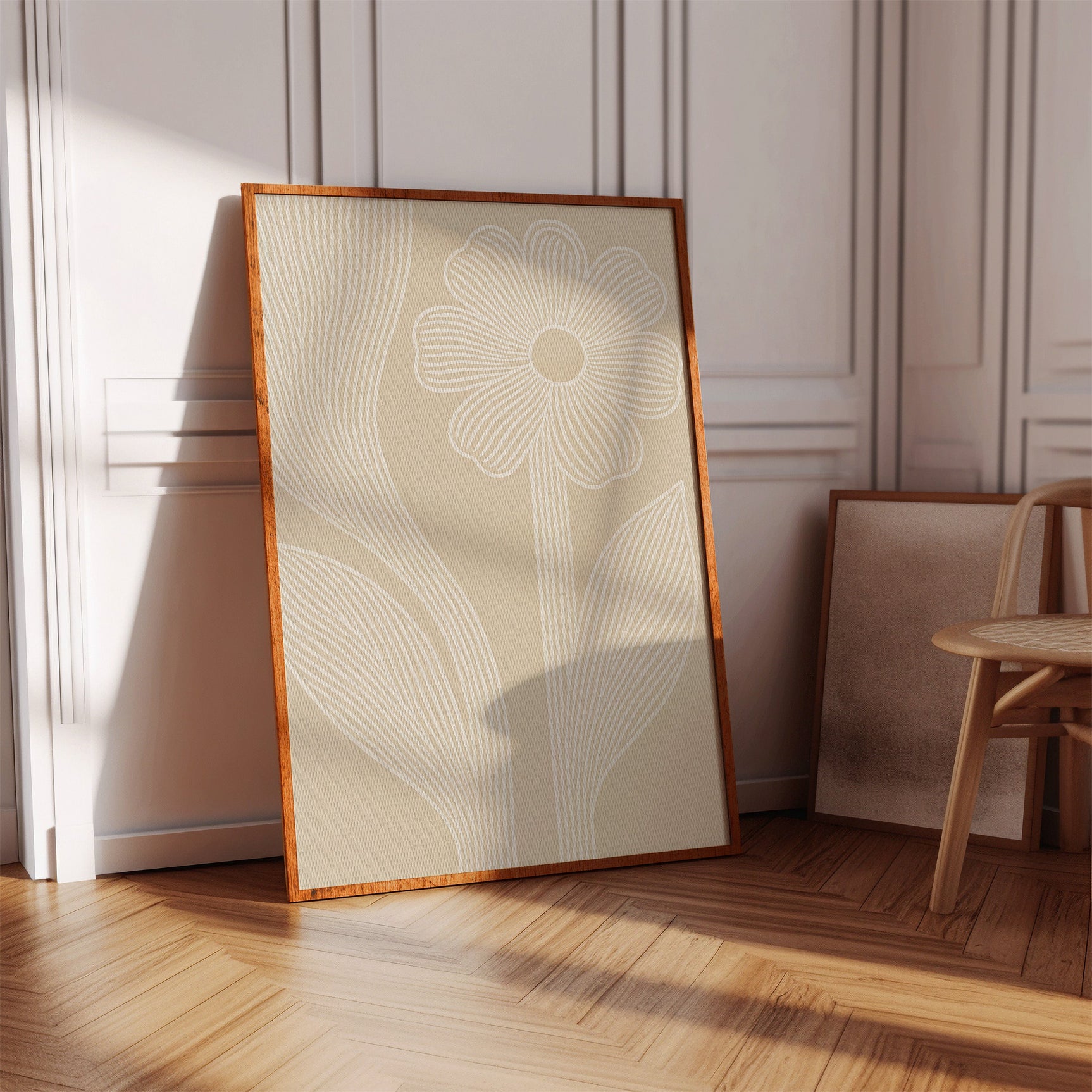 Minimalist Floral Line Art Print in Beige