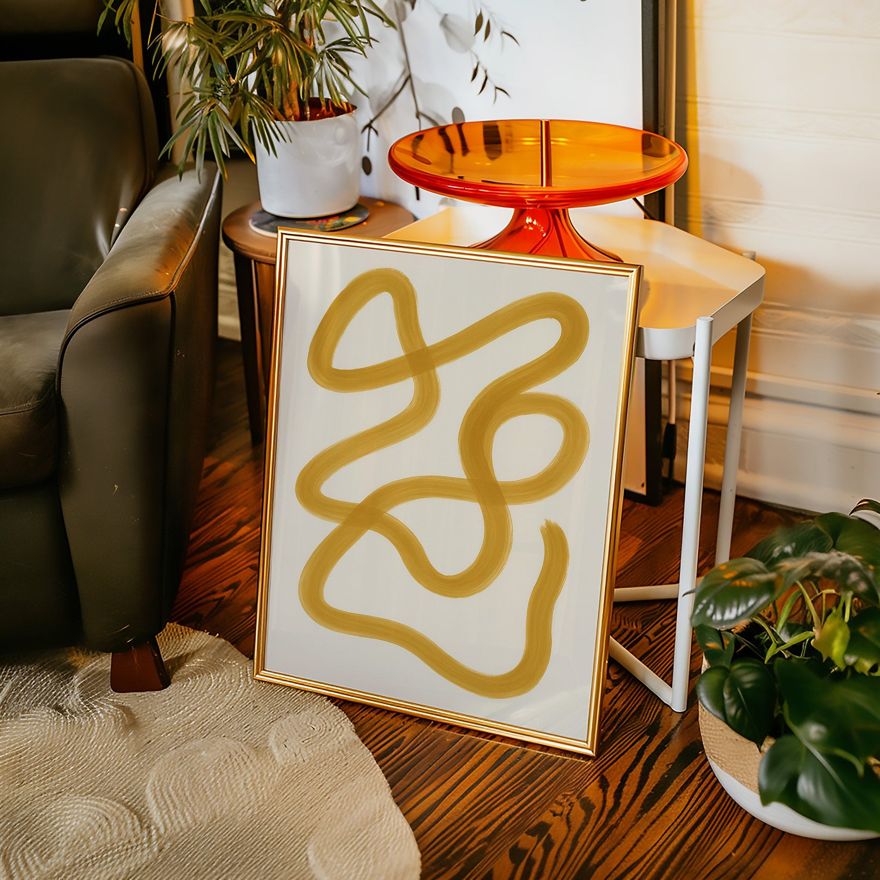 Golden Drift – Minimal Abstract Line Art Print