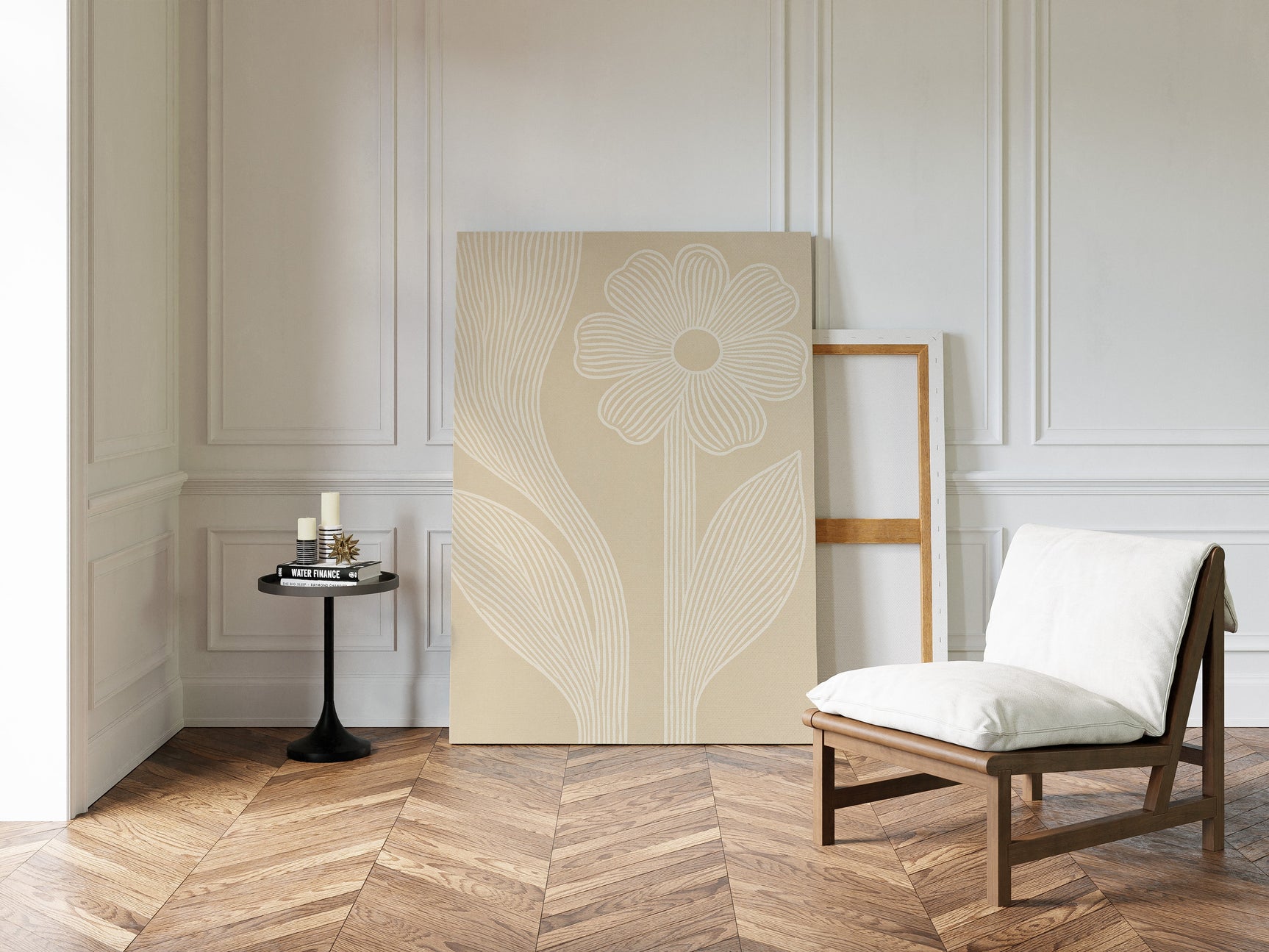Minimalist Floral Line Art Print in Beige