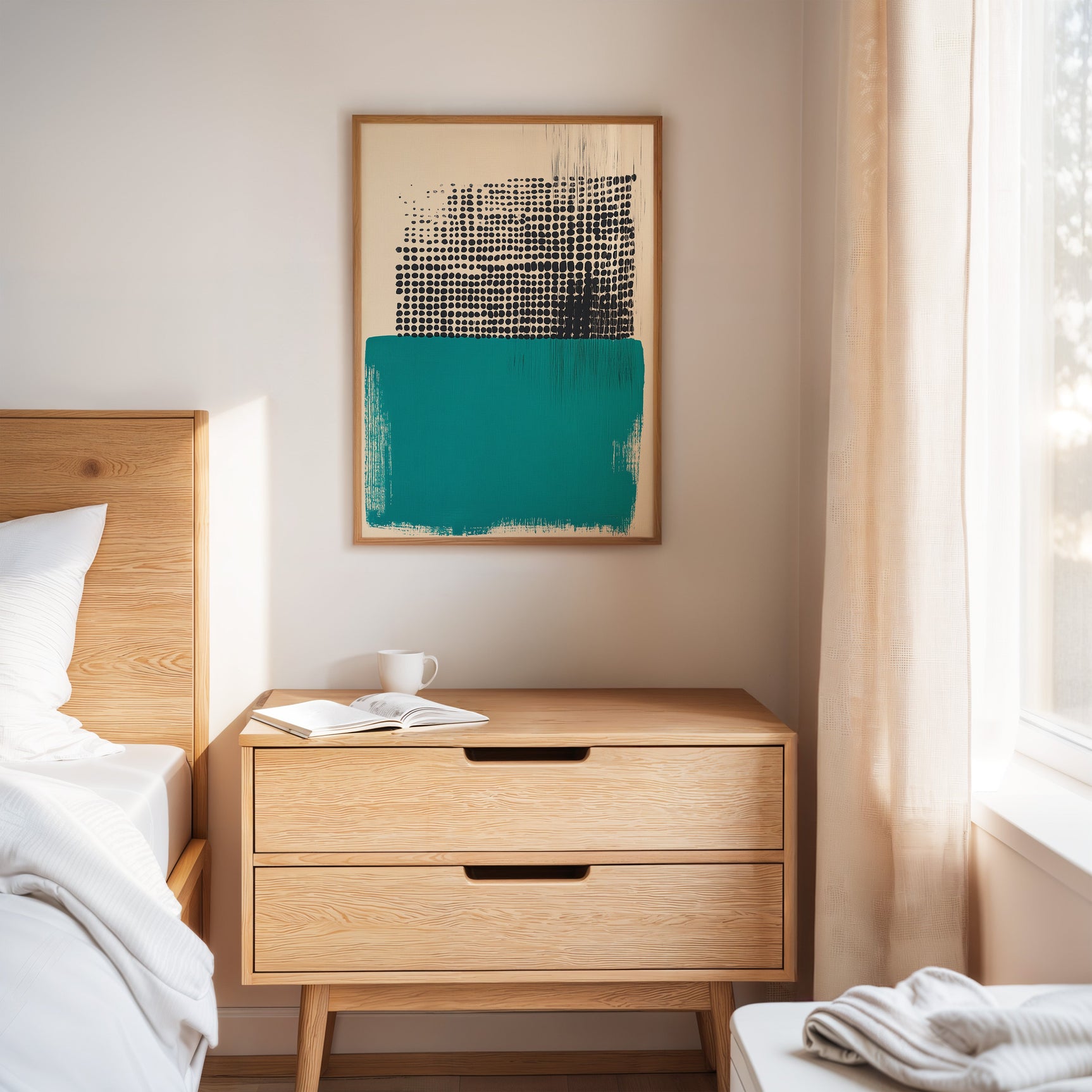 Modern Abstract Art Print in Teal and Black