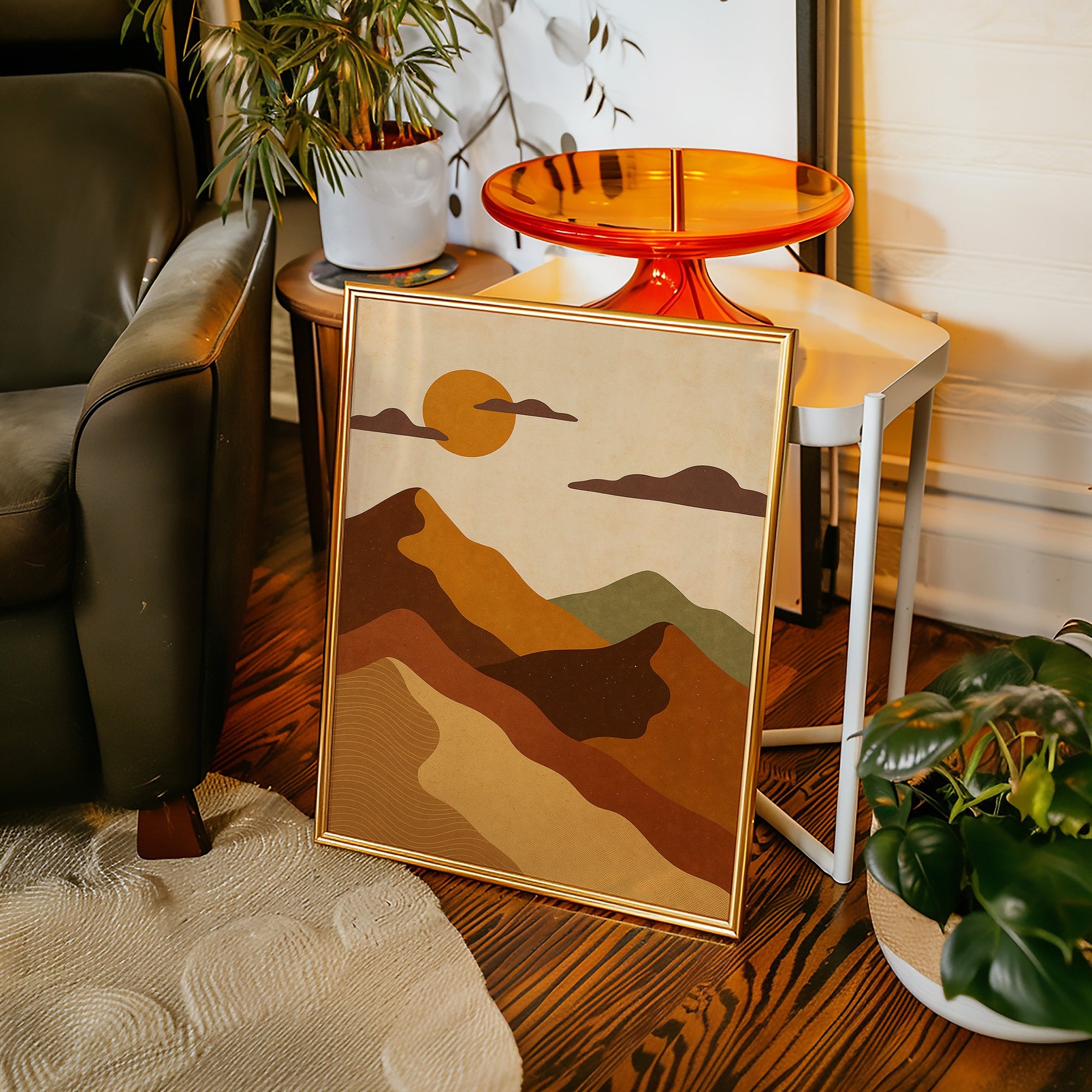 Vintage Sunset Mountain Landscape Art Print