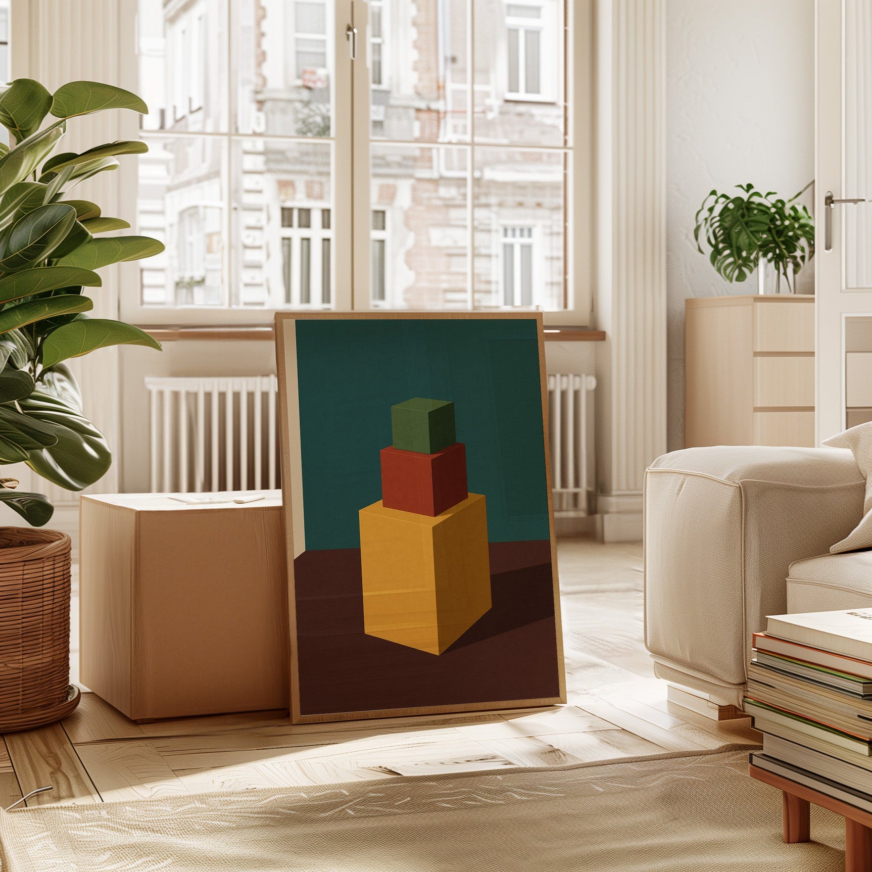Minimalist Geometric Art Print - Bold Colorful Cubes