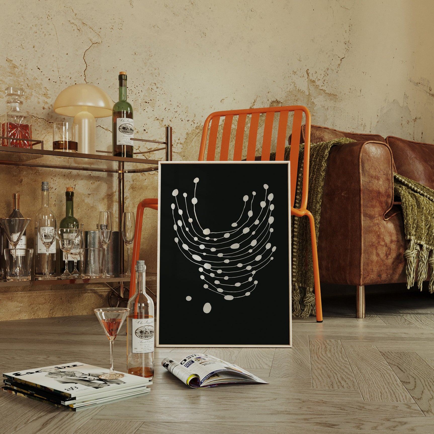 Minimalist Abstract White Dots on Black Canvas