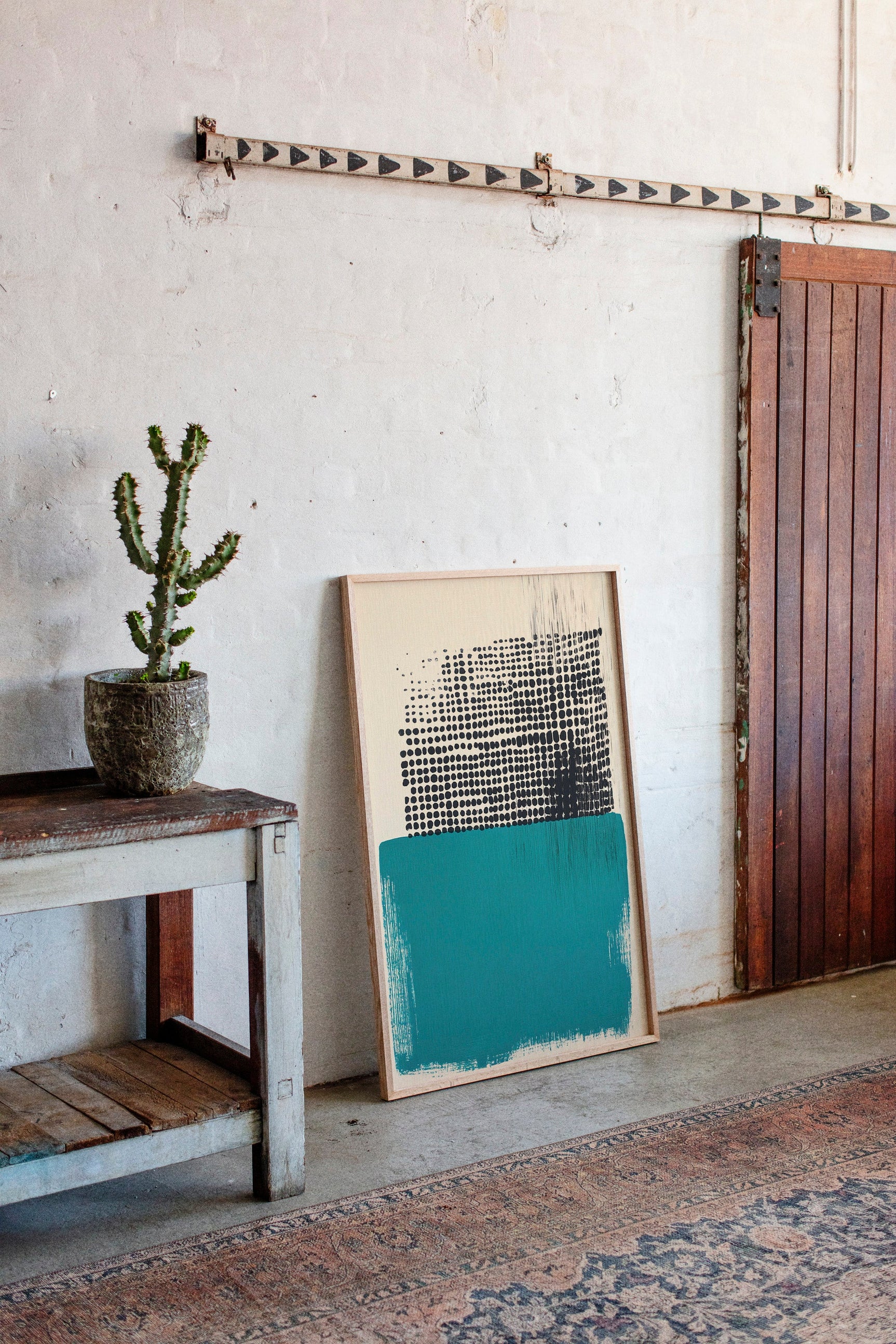 Modern Abstract Art Print in Teal and Black