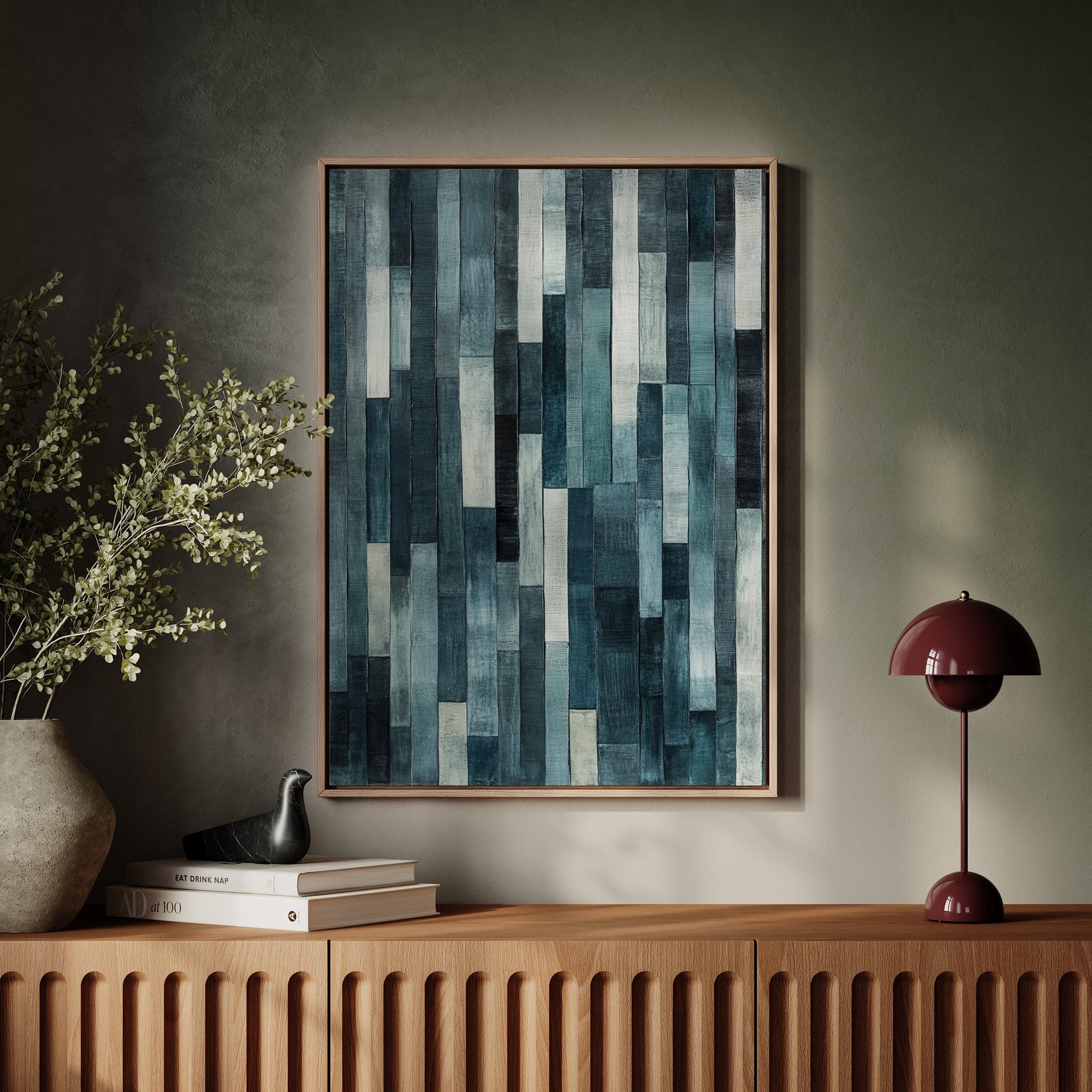 Midnight Panels – Abstract Vertical Woodgrain Art Print