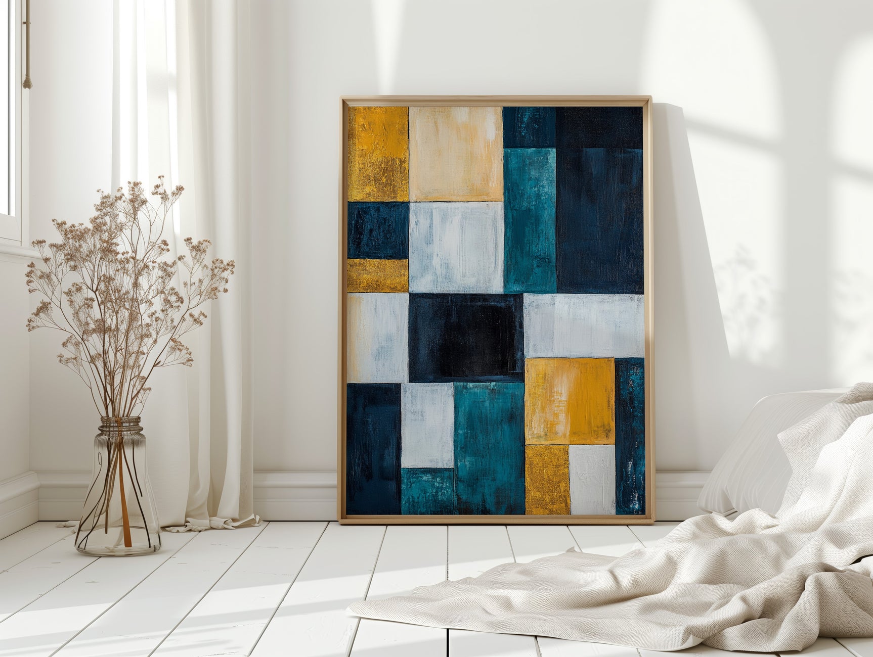 Modern Yellow and Blue Abstract Geometric Canvas