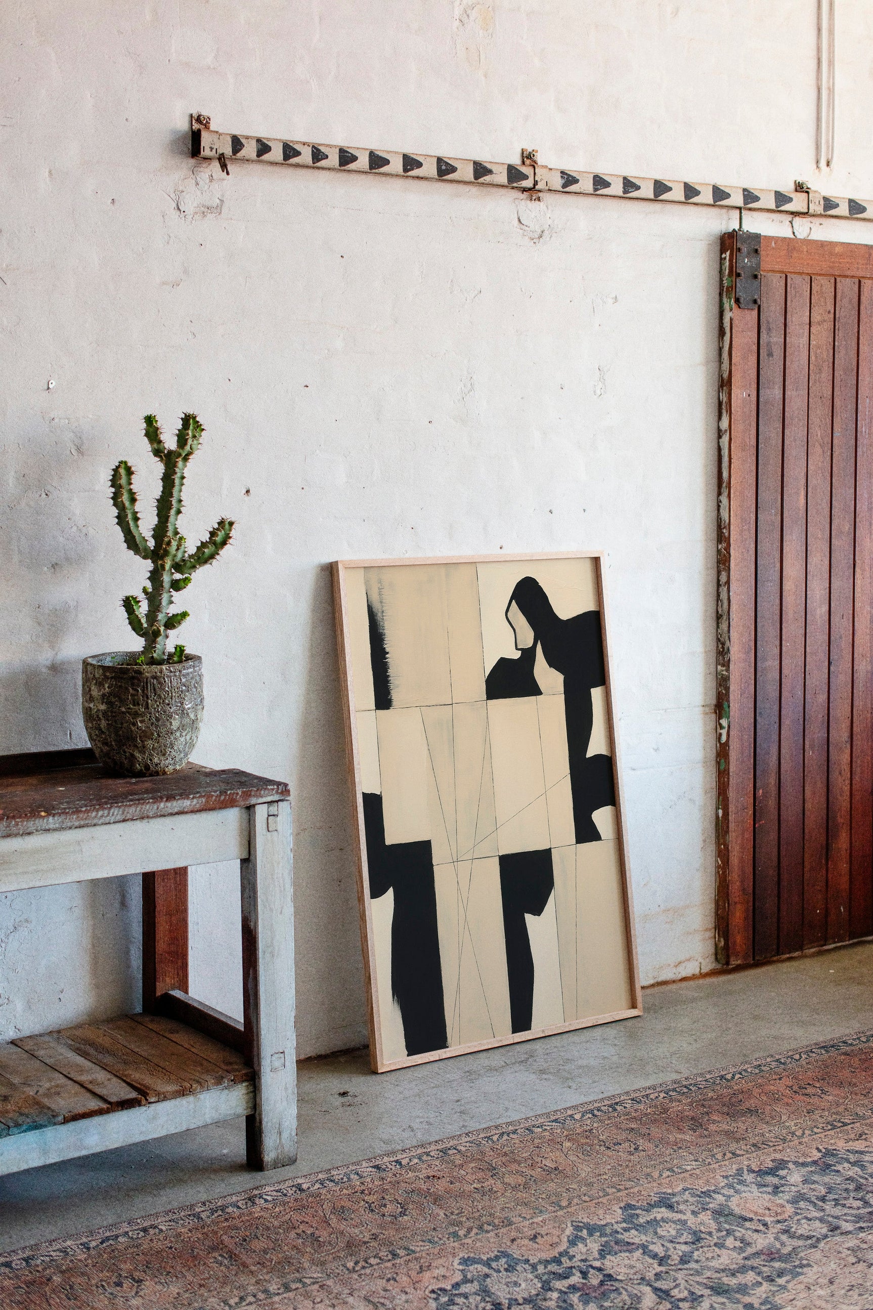 Modern Abstract Geometric Art Print in Black and Beige