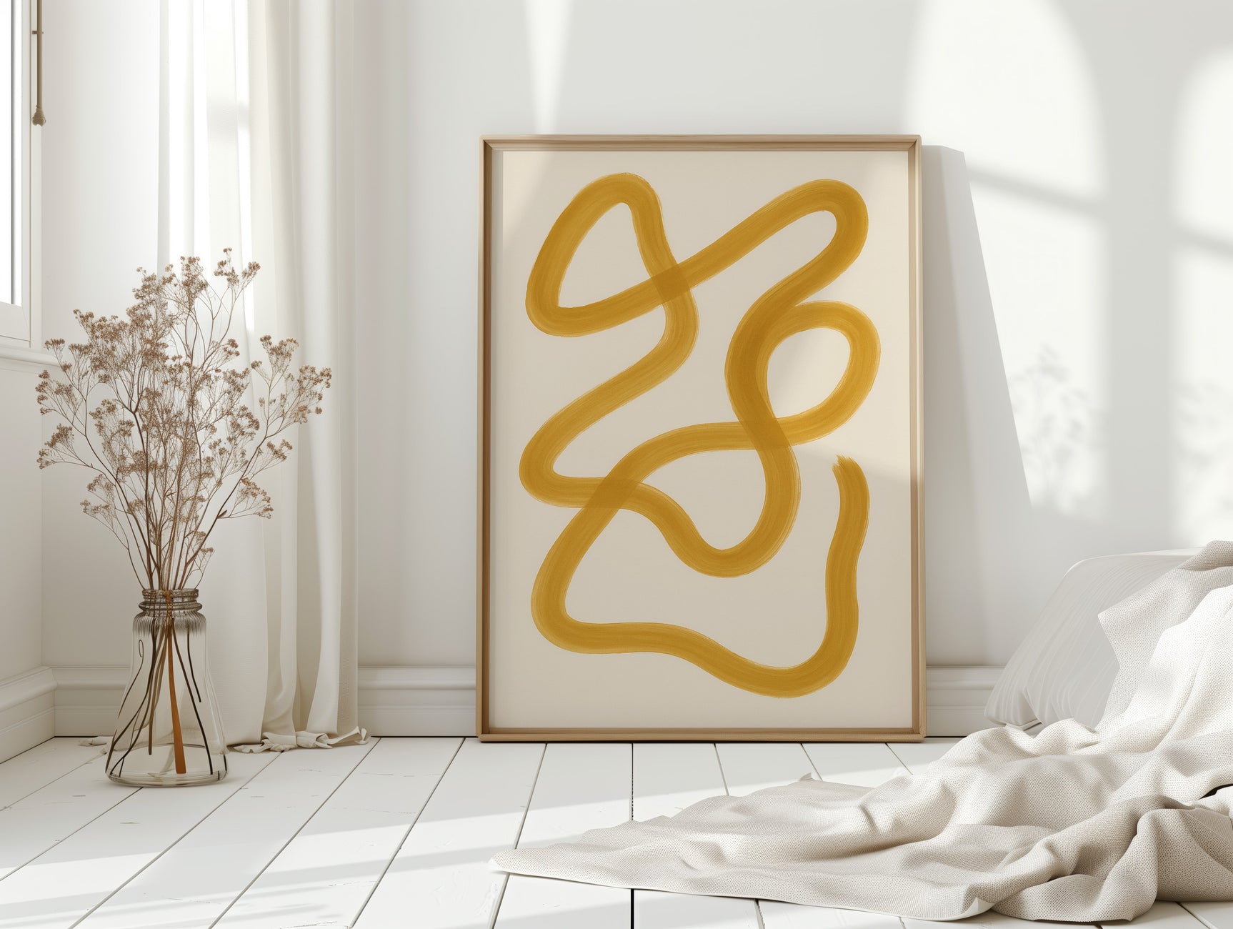 Golden Drift – Minimal Abstract Line Art Print