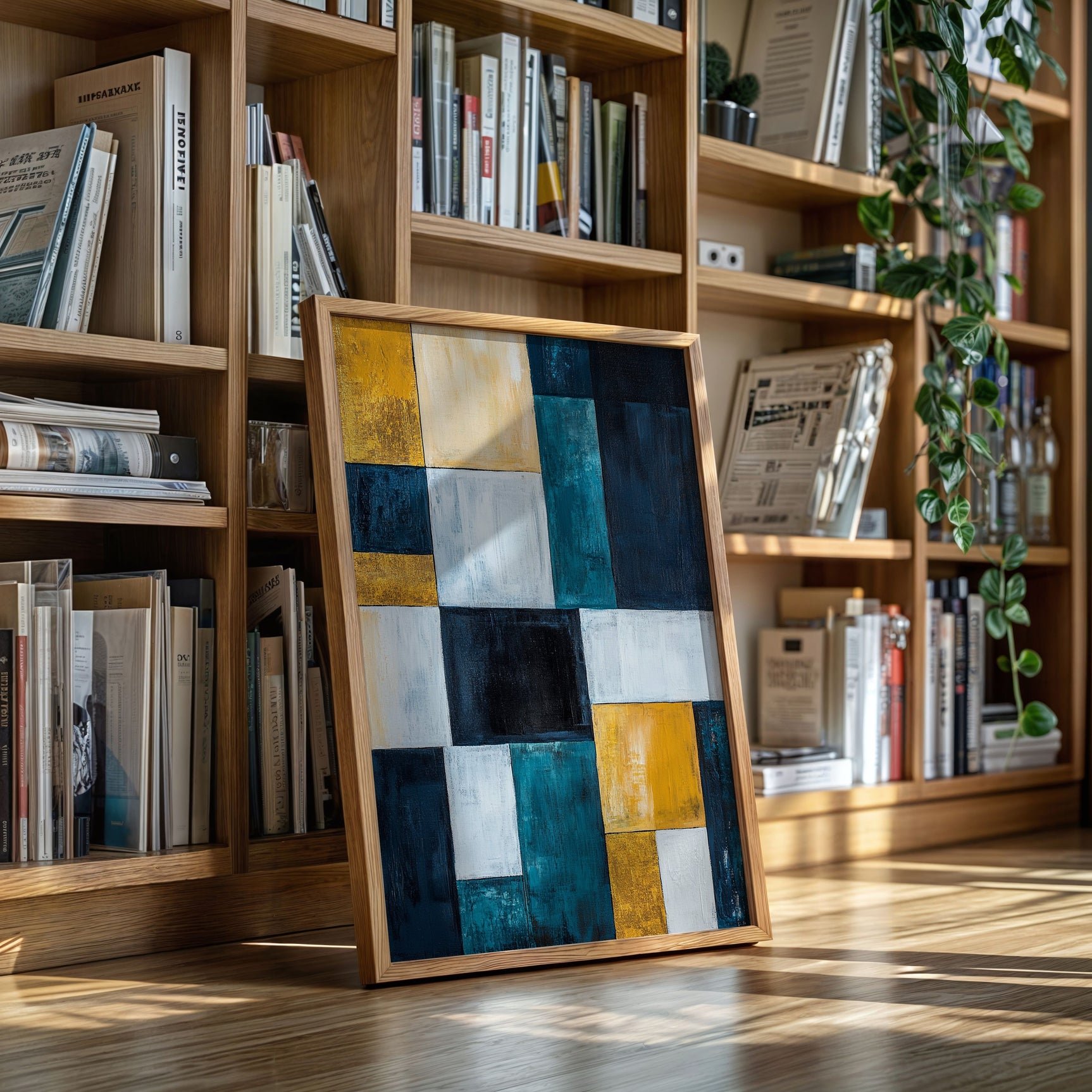 Modern Yellow and Blue Abstract Geometric Canvas