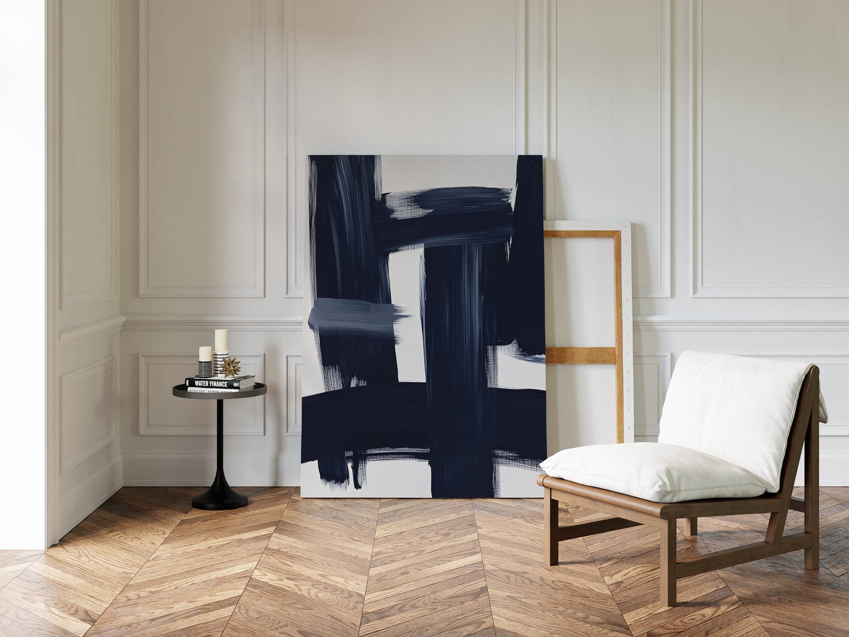 Midnight Crossings – Bold Navy Abstract Brush Art