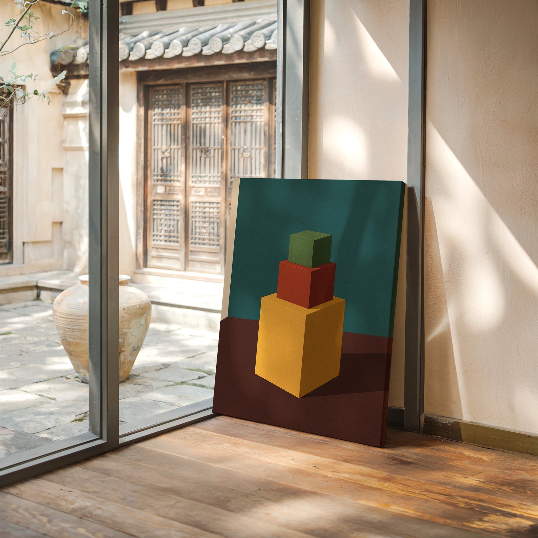 Minimalist Geometric Art Print - Bold Colorful Cubes