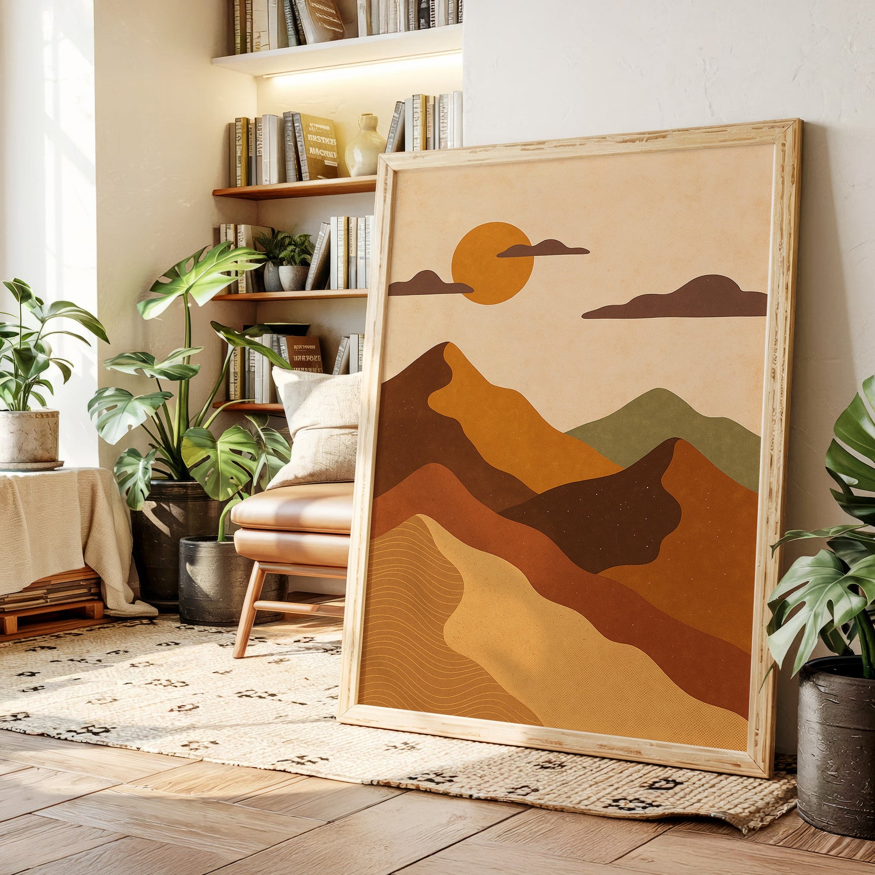 Vintage Sunset Mountain Landscape Art Print