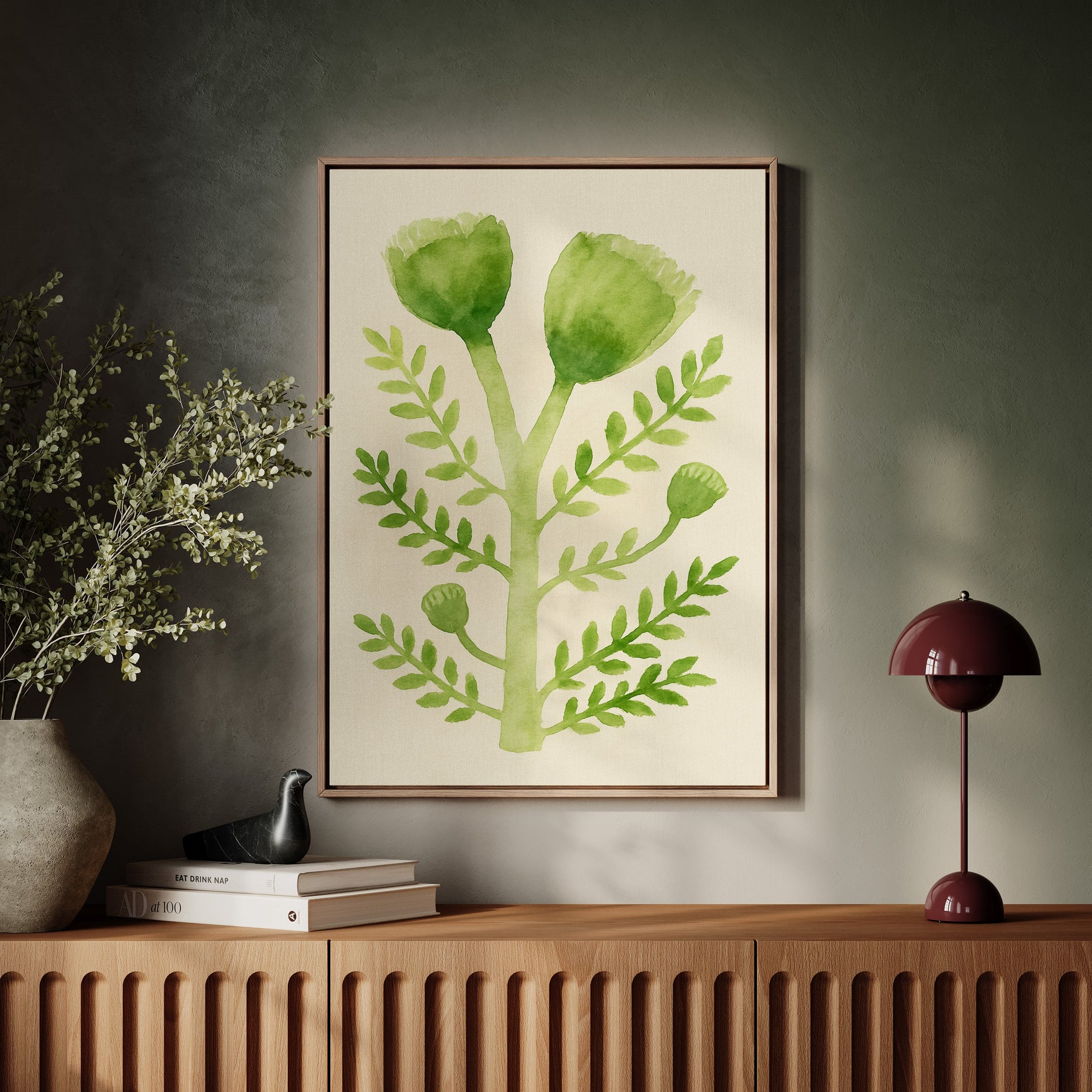 Elegant Green Botanical Watercolor Art Print
