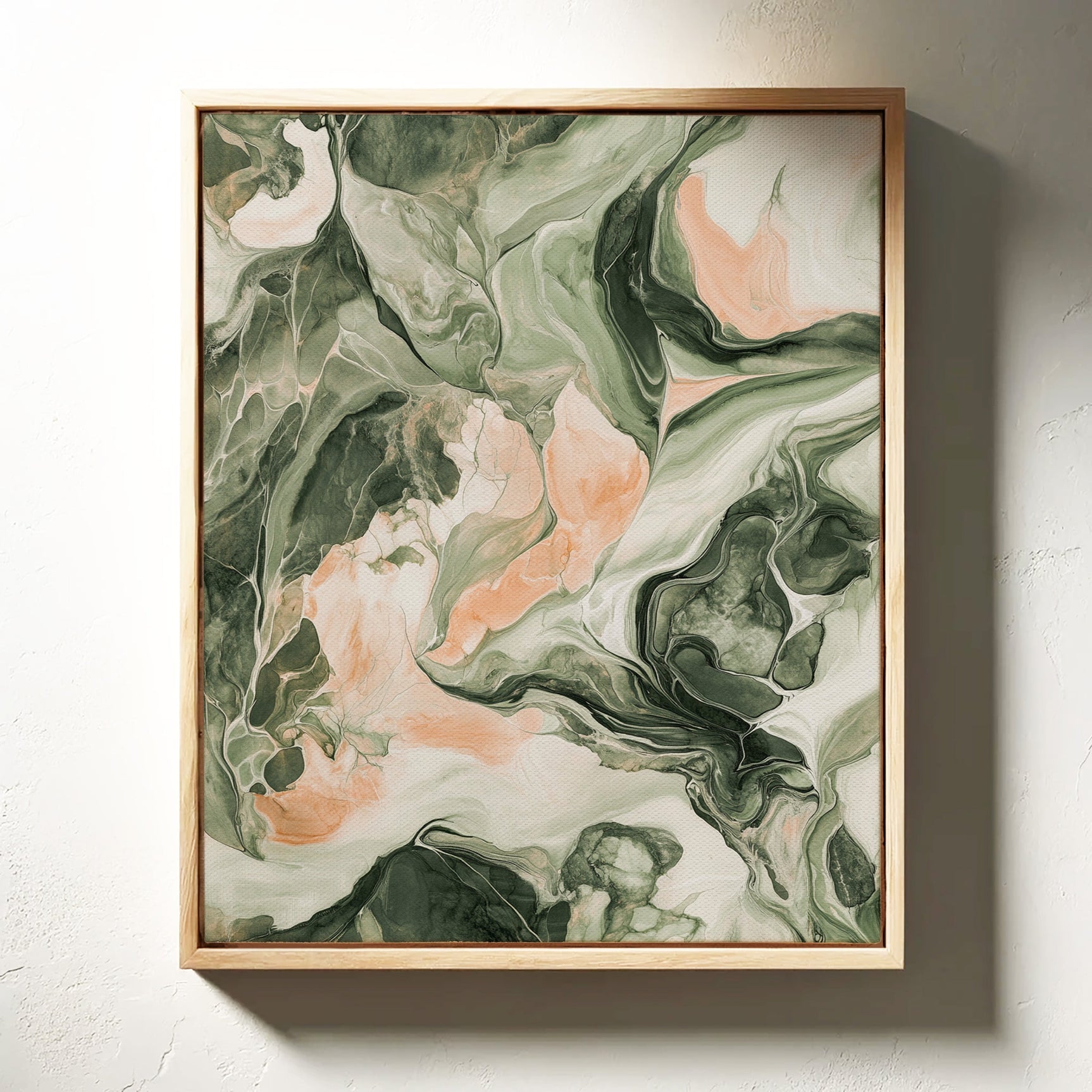 Blush Canyon – Abstract Green & Rose Marble Art