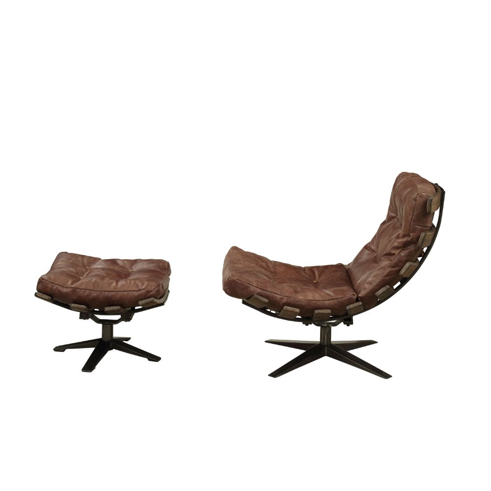 Gandy Brown Leather Chair & Ottoman - Ornate Home