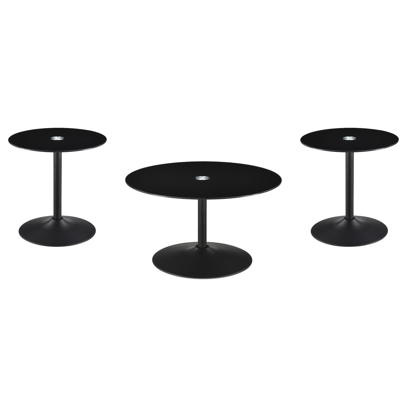 Ganso Black 3-piece Round Glass Top Coffee and End Table Set - Ornate Home