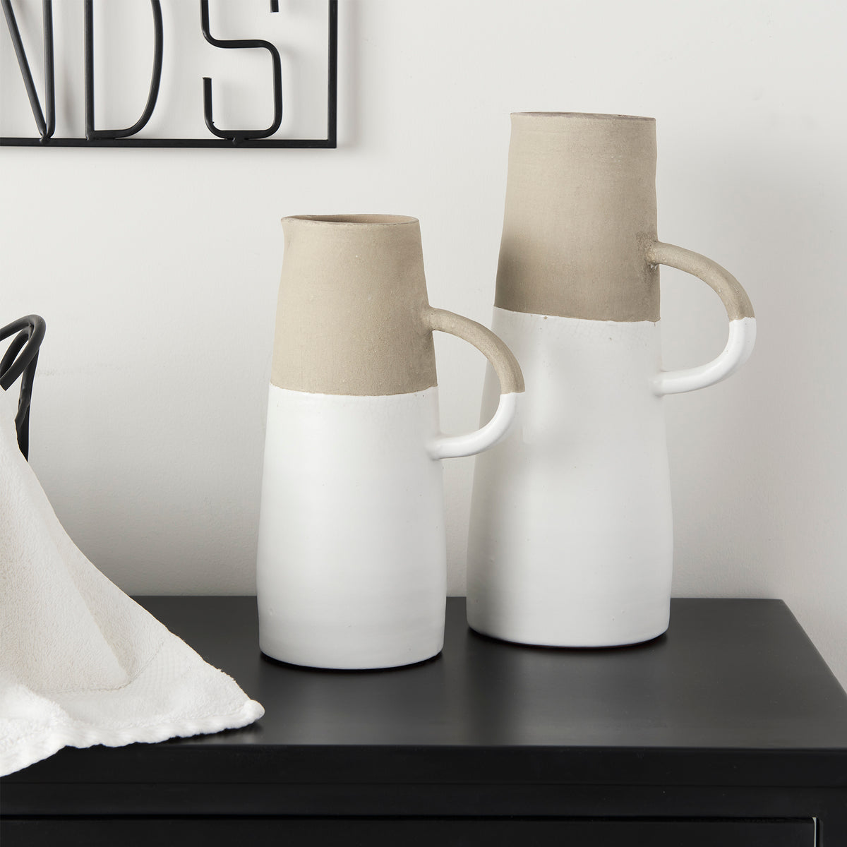 Garand White/Natural Medium Two-Toned Ceramic Jug - Ornate Home