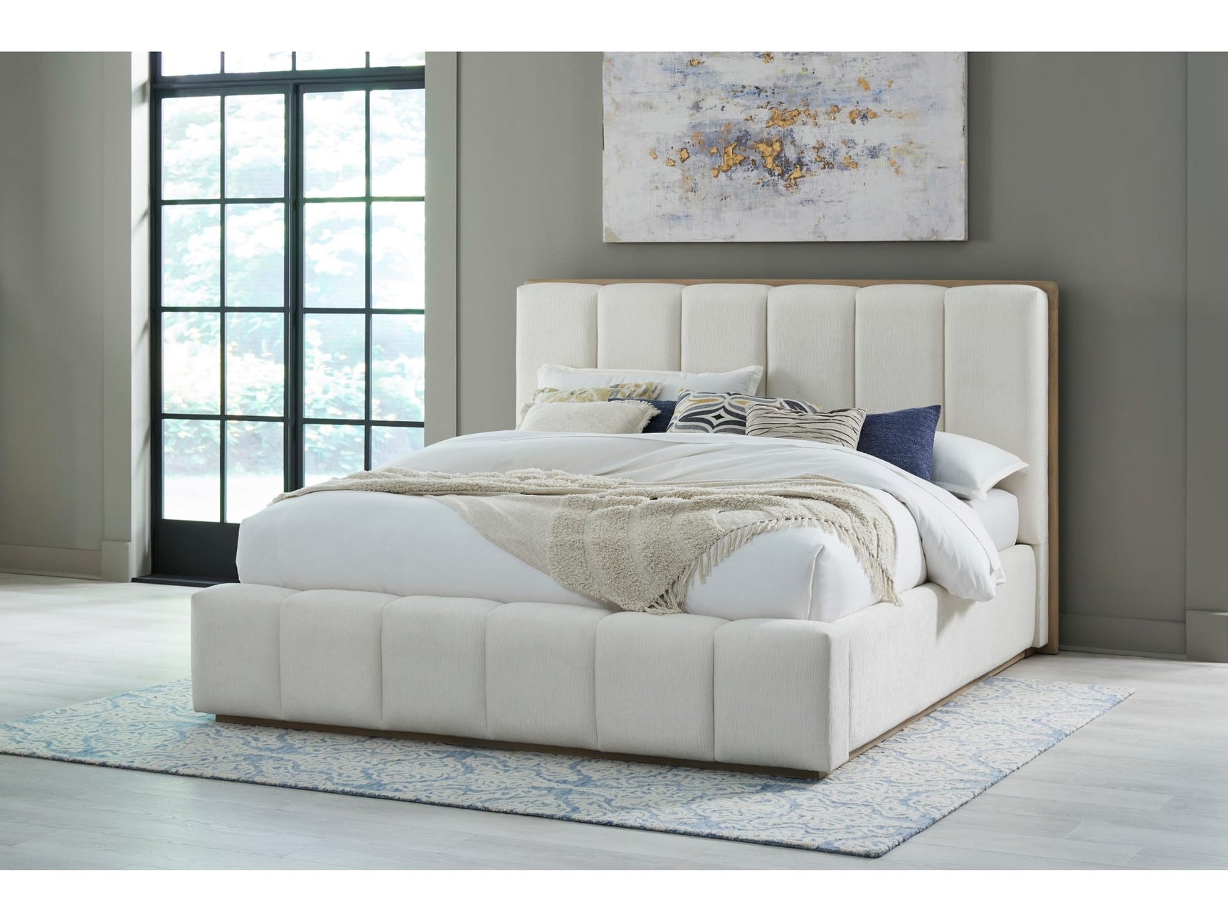 Gardenia Cotton/Chai Wood Frame Upholstered Queen Platform Bed - Ornate Home