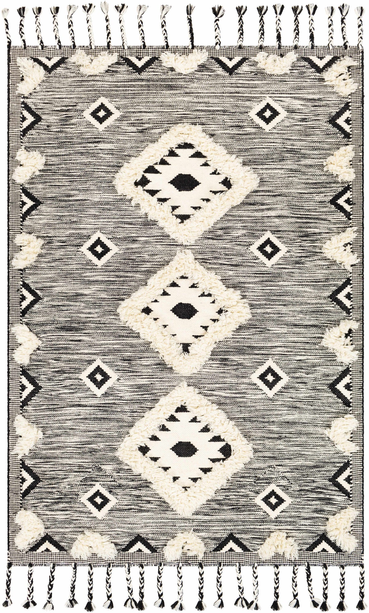 Gardner Cream on Gray Wool Tassel Rug - Clearance - Ornate Home