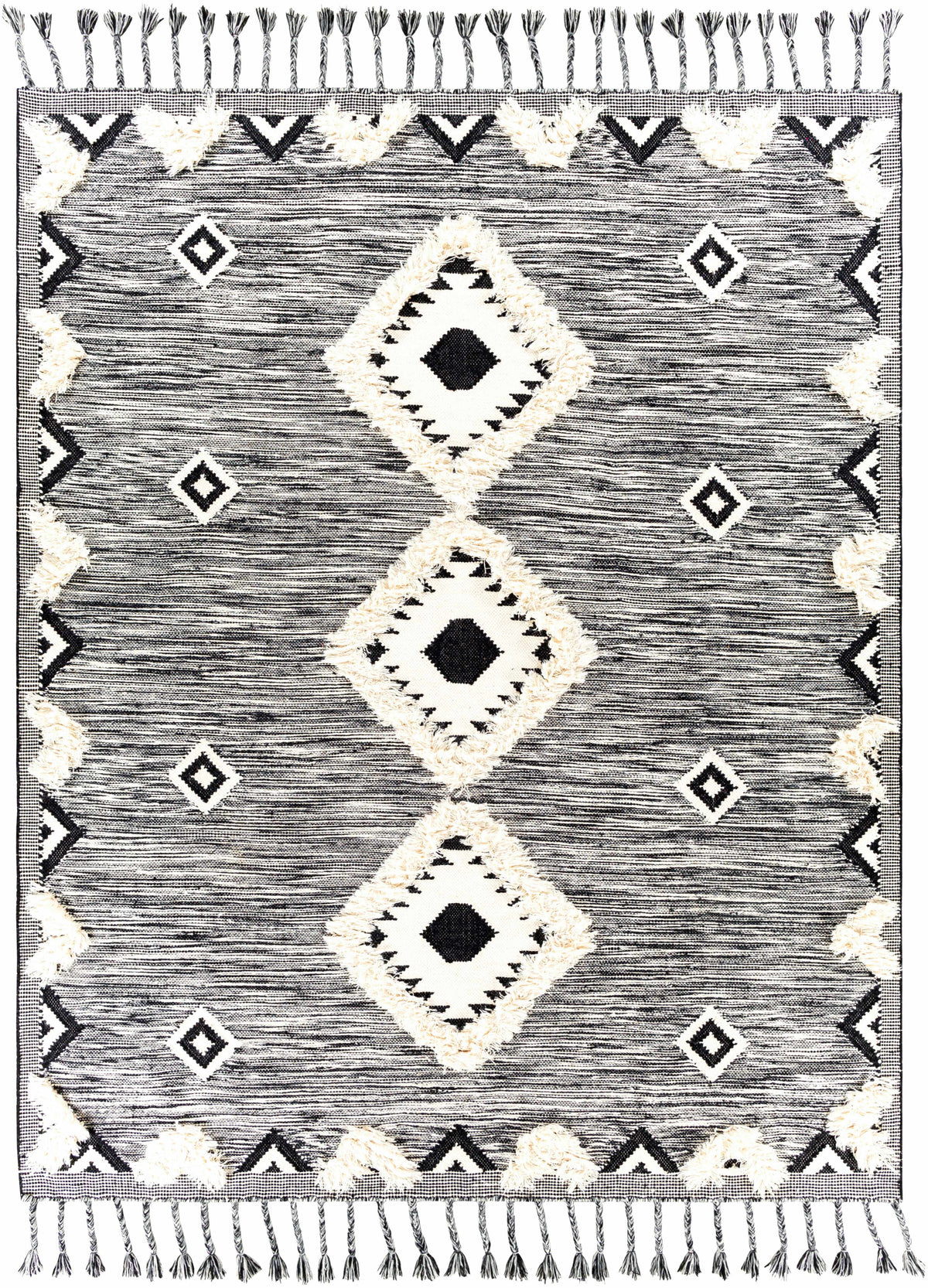 Gardner Cream on Gray Wool Tassel Rug - Clearance - Ornate Home