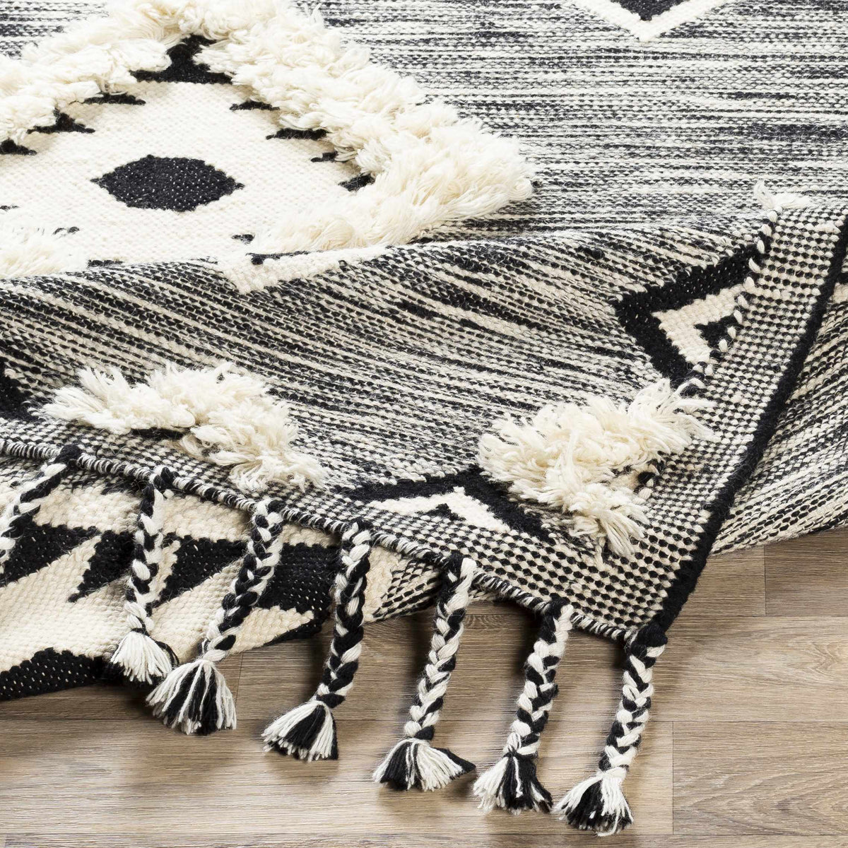 Gardner Cream on Gray Wool Tassel Rug - Clearance - Ornate Home