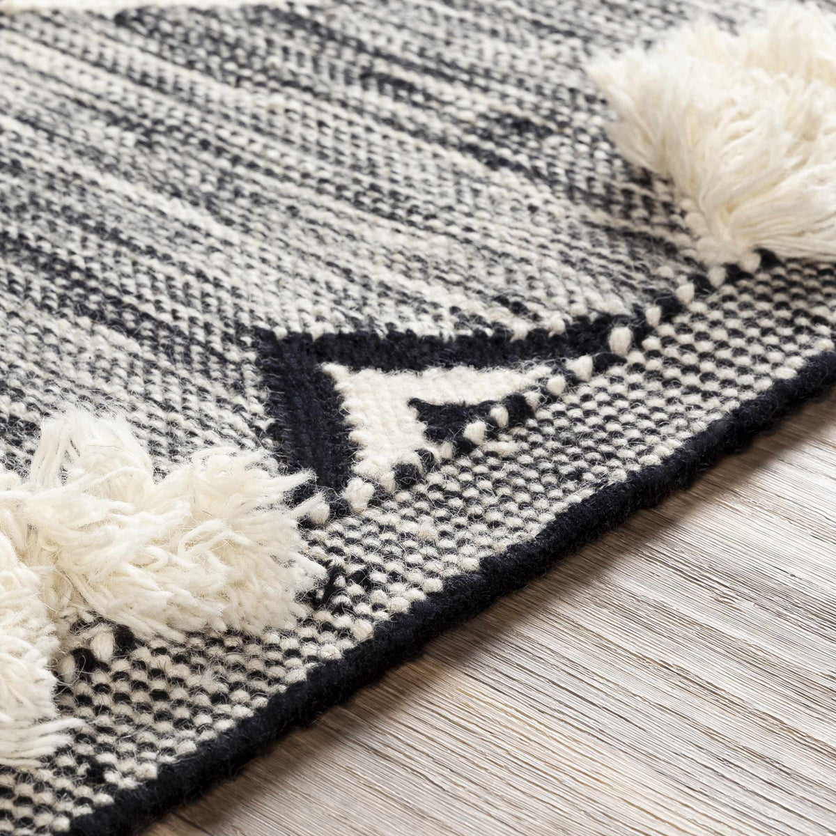 Gardner Cream on Gray Wool Tassel Rug - Clearance - Ornate Home