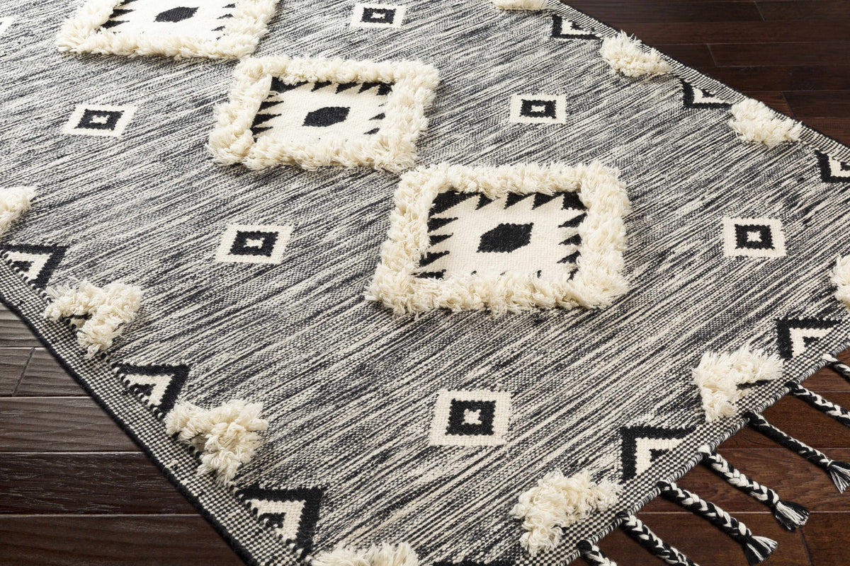 Gardner Cream on Gray Wool Tassel Rug - Clearance - Ornate Home