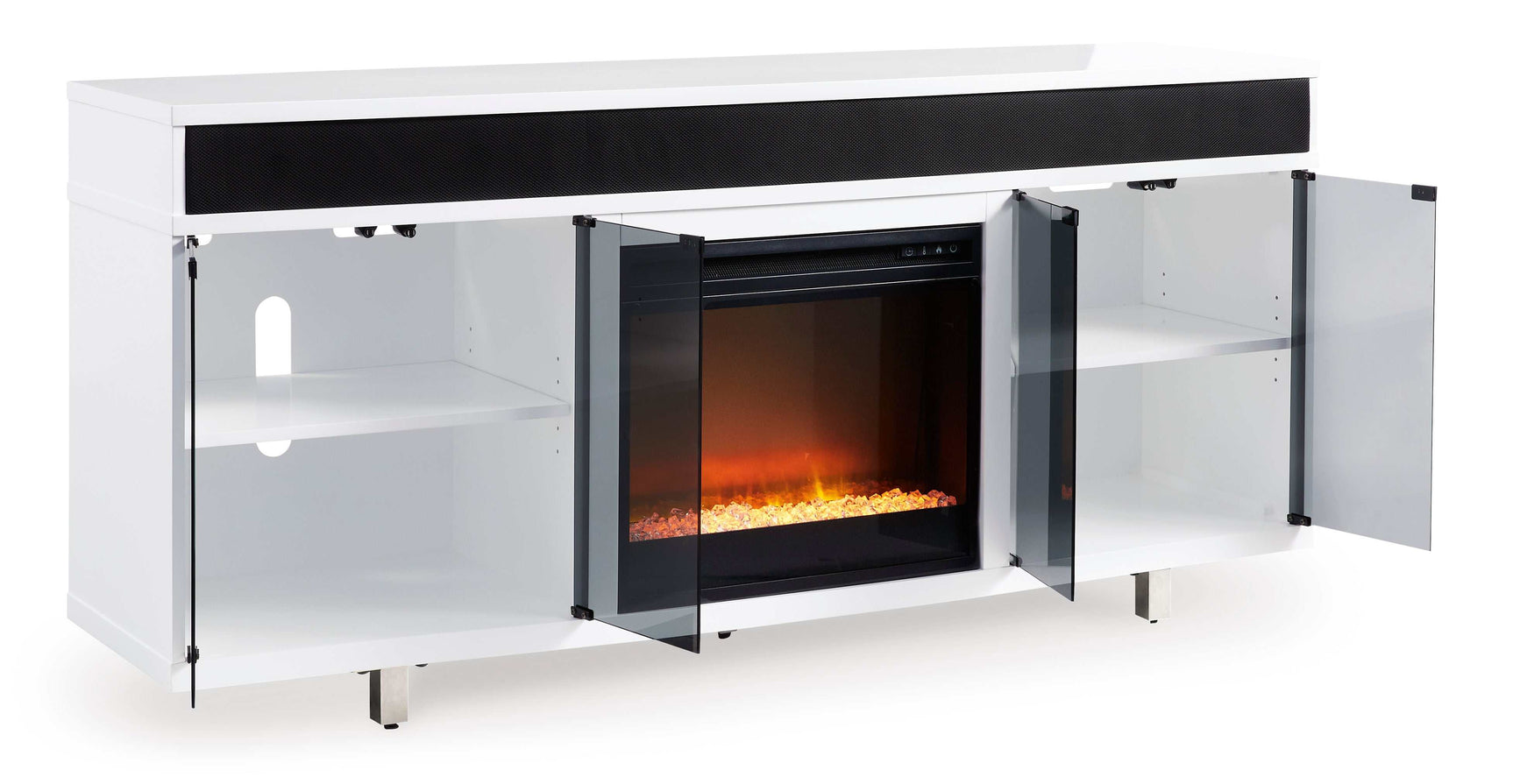 Gardoni White & Black 72" TV Stand w/ Electric Fireplace Insert - Ornate Home