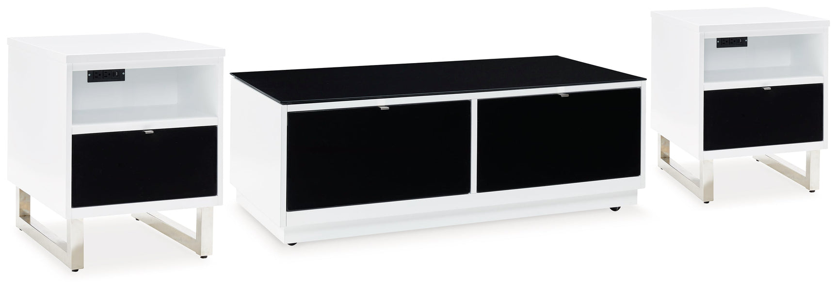 Gardoni White/Black Coffee Table and 2 Chairside End Tables (Online Special Price) - Ornate Home