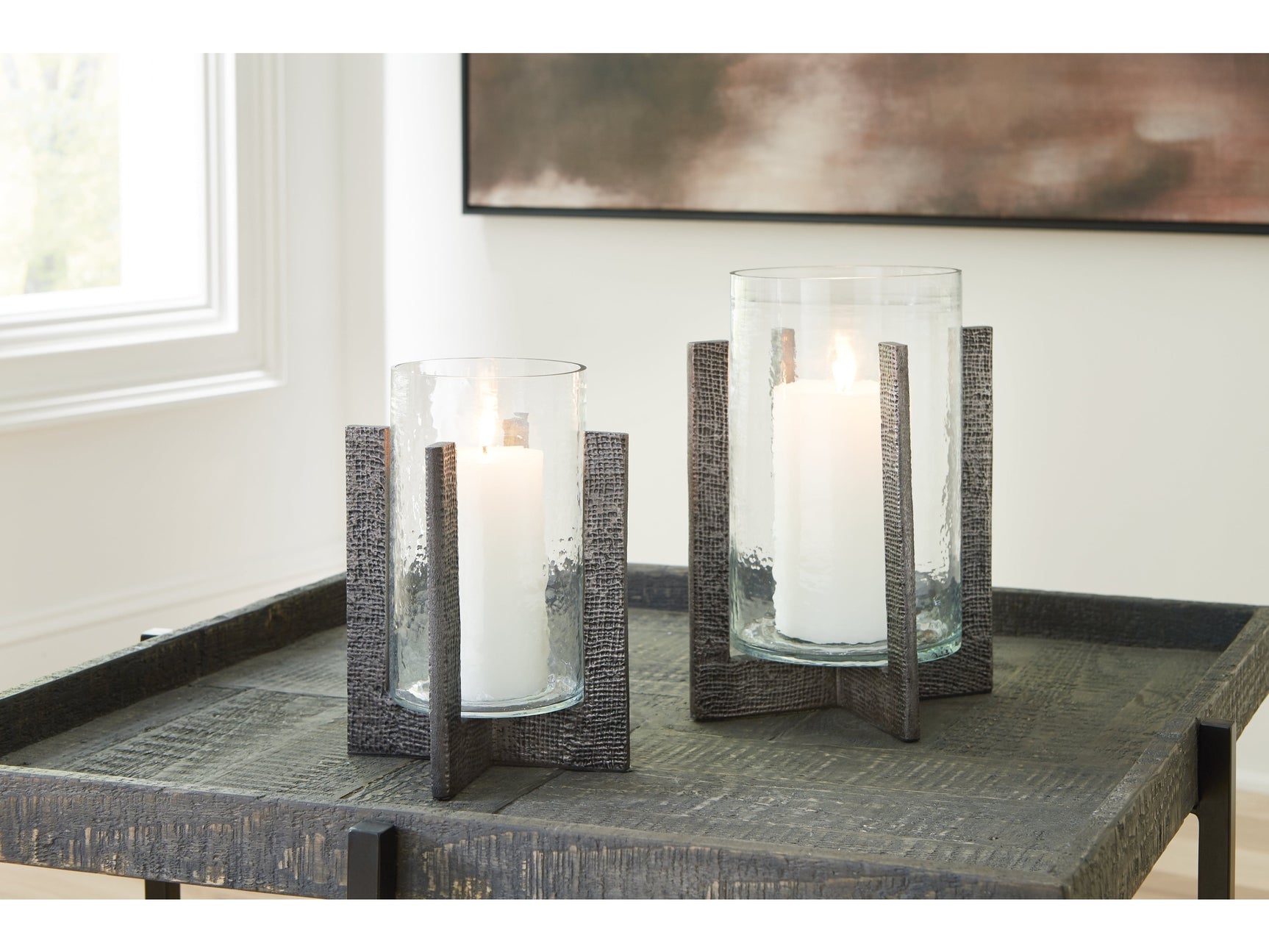 Garekton Clear/Pewter Finish Candle Holder (Set of 2) - Ornate Home