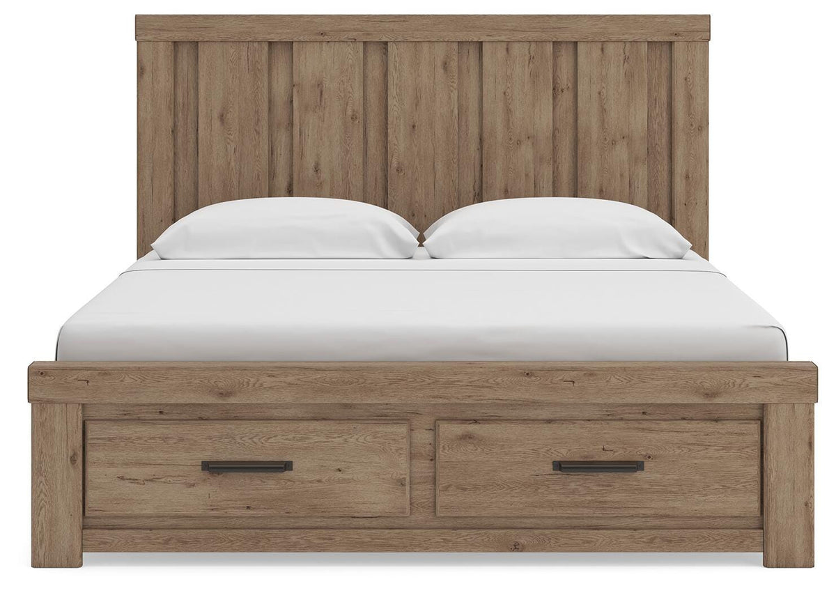 Garistyn Light Brown King Panel Storage Bed - Ornate Home