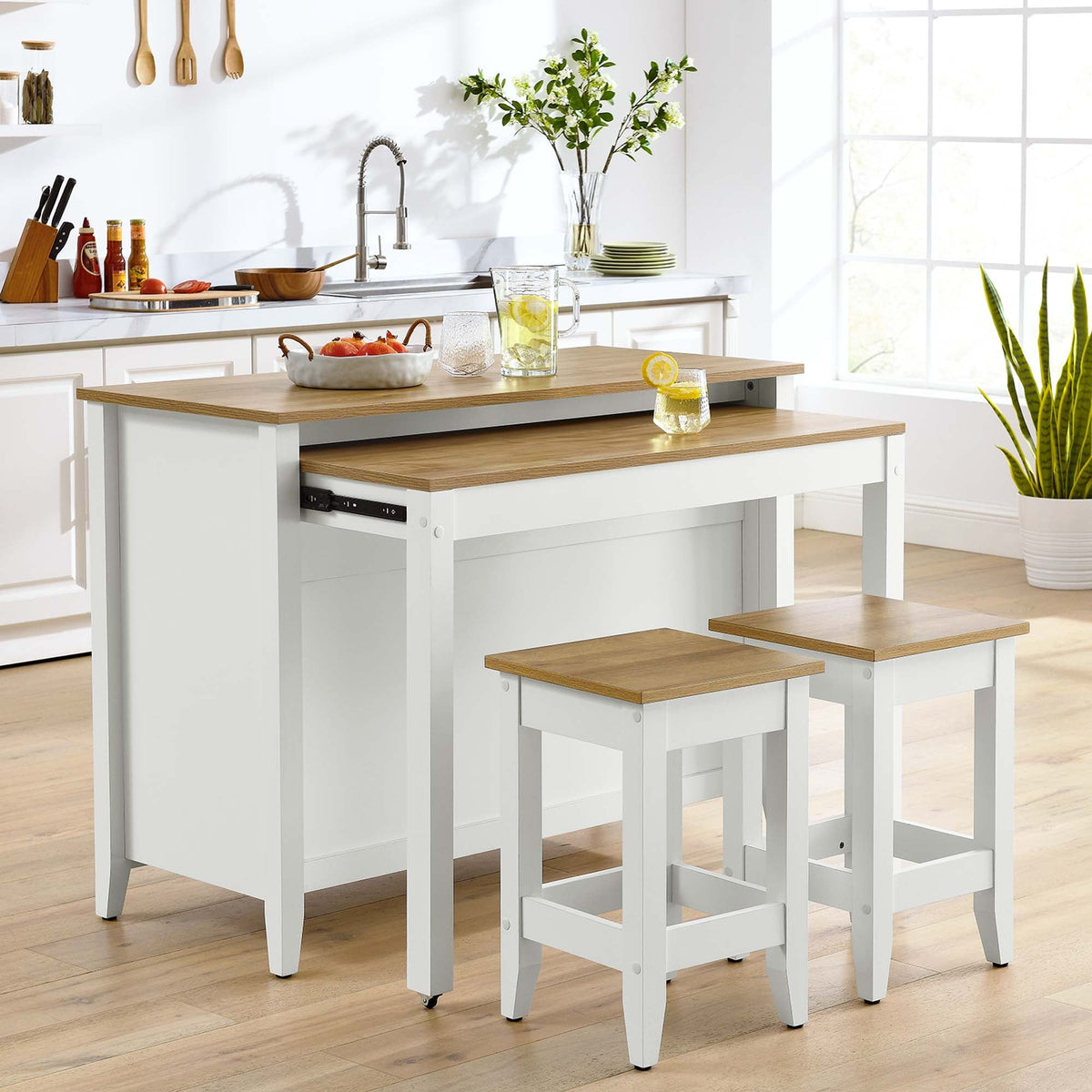 Garland Oak/White 3-Piece Kitchen Island and Stool Set - Ornate Home