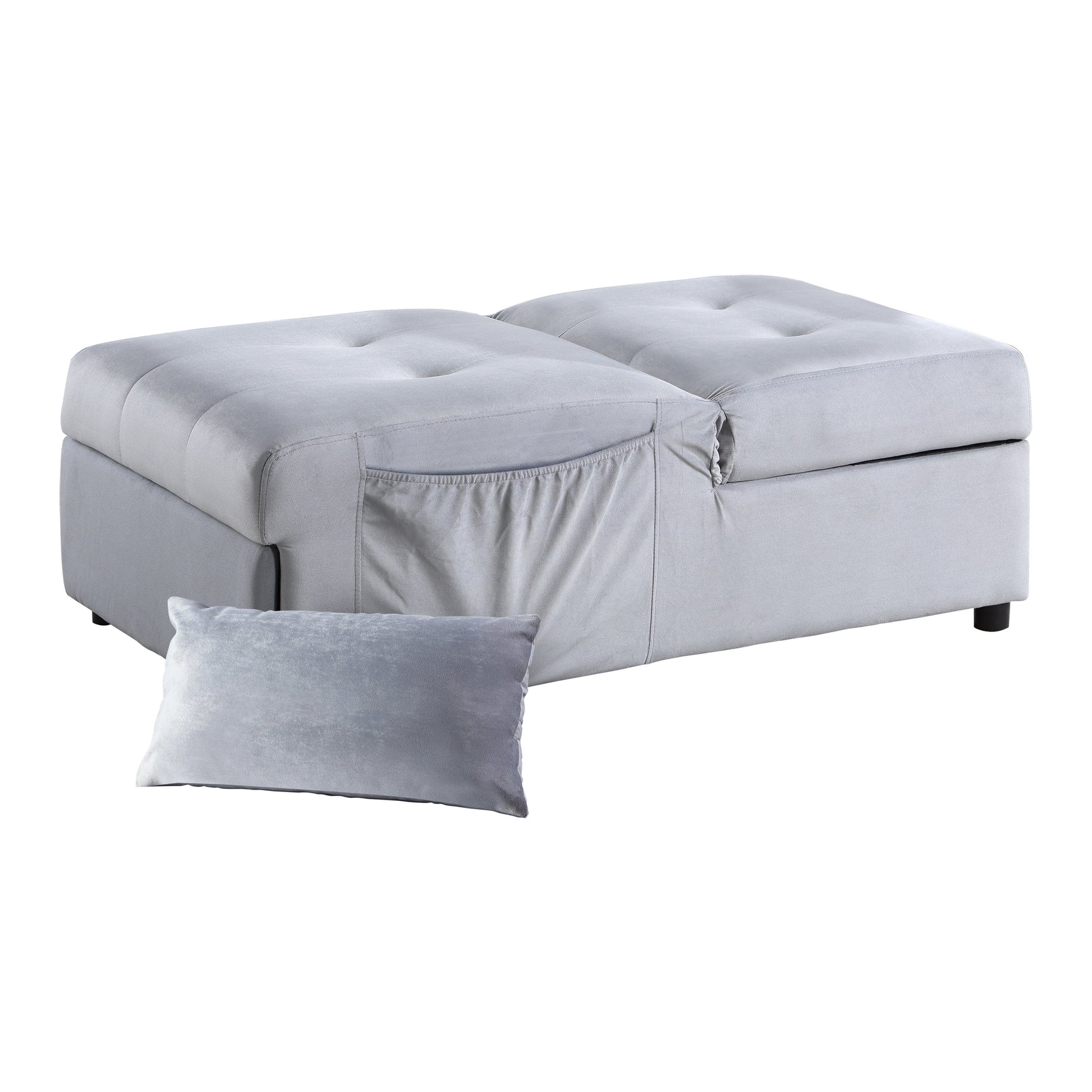 Garrell Gray Velvet Lift Top Storage Bench with Pull-out Bed - Ornate Home
