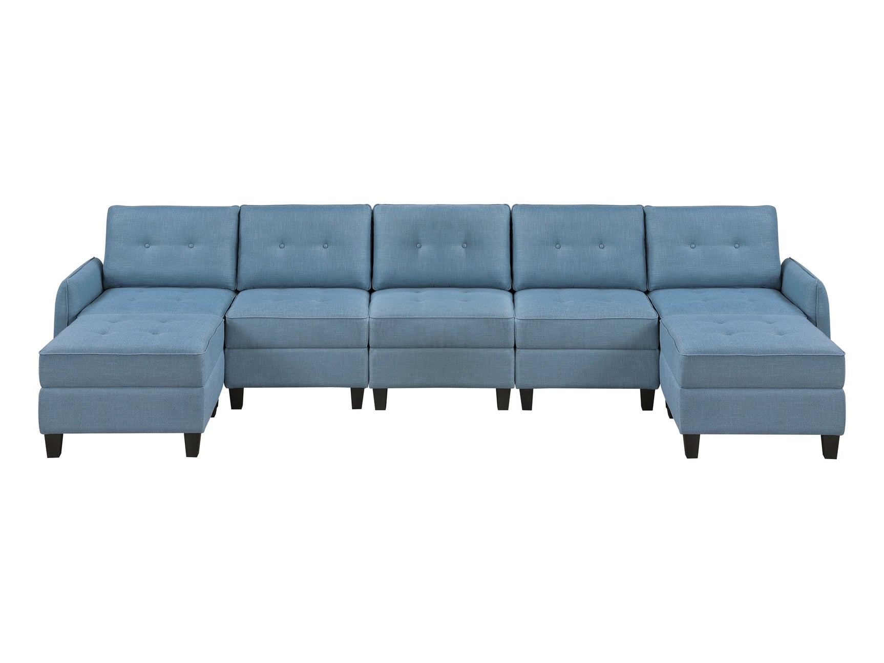 Garren Blue 7-Piece Sectional with Storage and Two Ottomans - Ornate Home