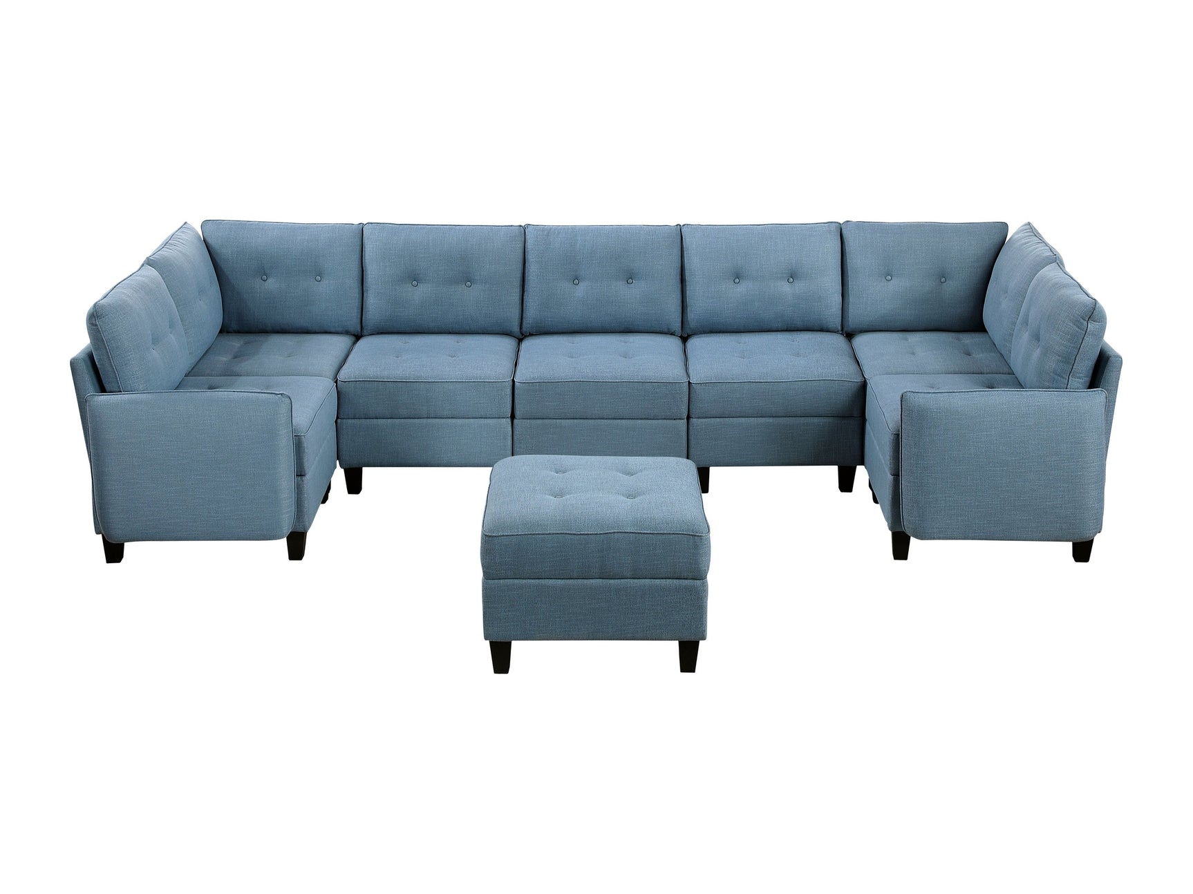 Garren Blue 8-Piece Sectional with Storage and Ottoman - Ornate Home