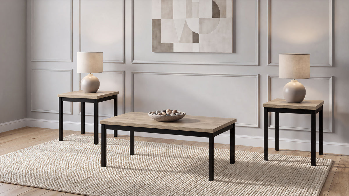 Garza Greige Oak 3-Piece Rectangular Coffee Table Set