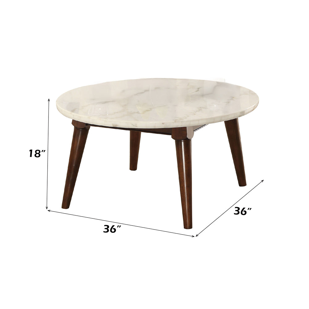 Gasha White Marble & Walnut Coffee Table - Ornate Home
