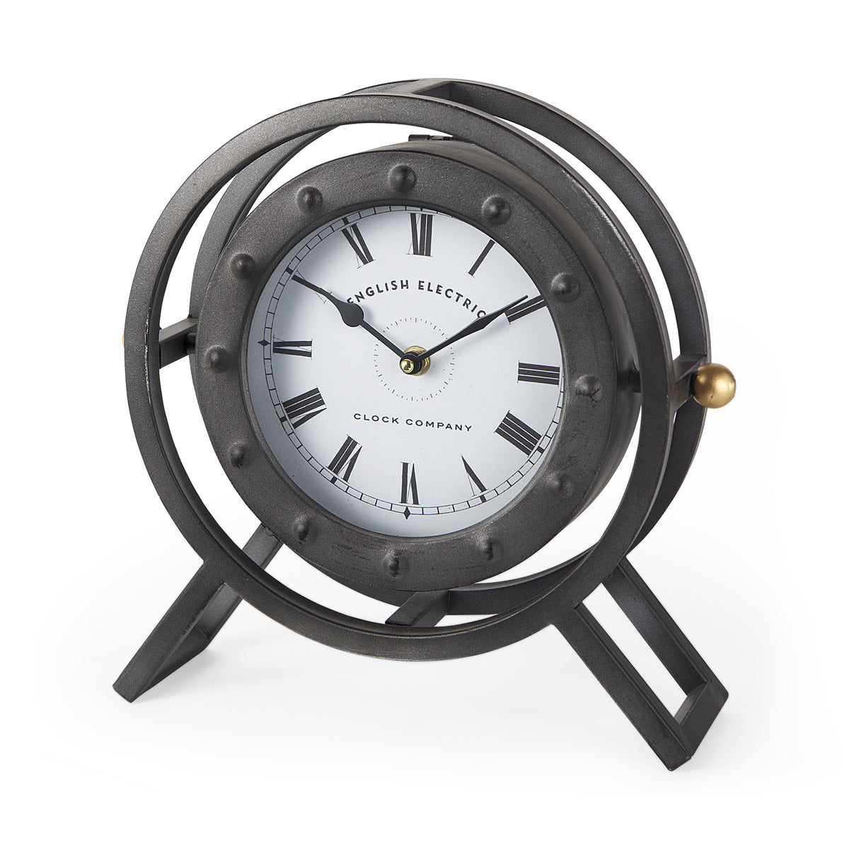Gaston Gray Metal Circular Table Clock - Ornate Home