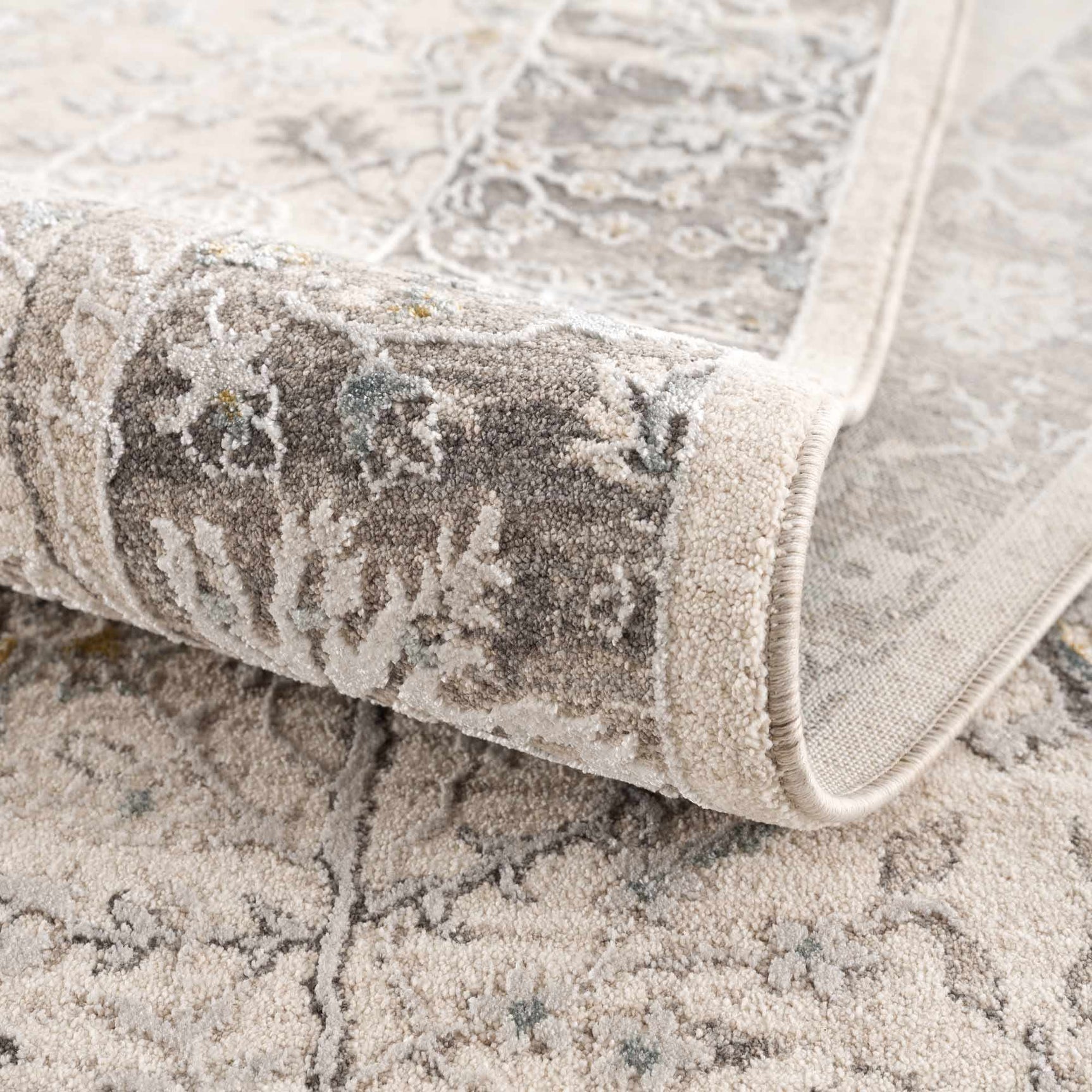 Gauge Cream & Gray Blue Rug with Fringes - Ornate Home