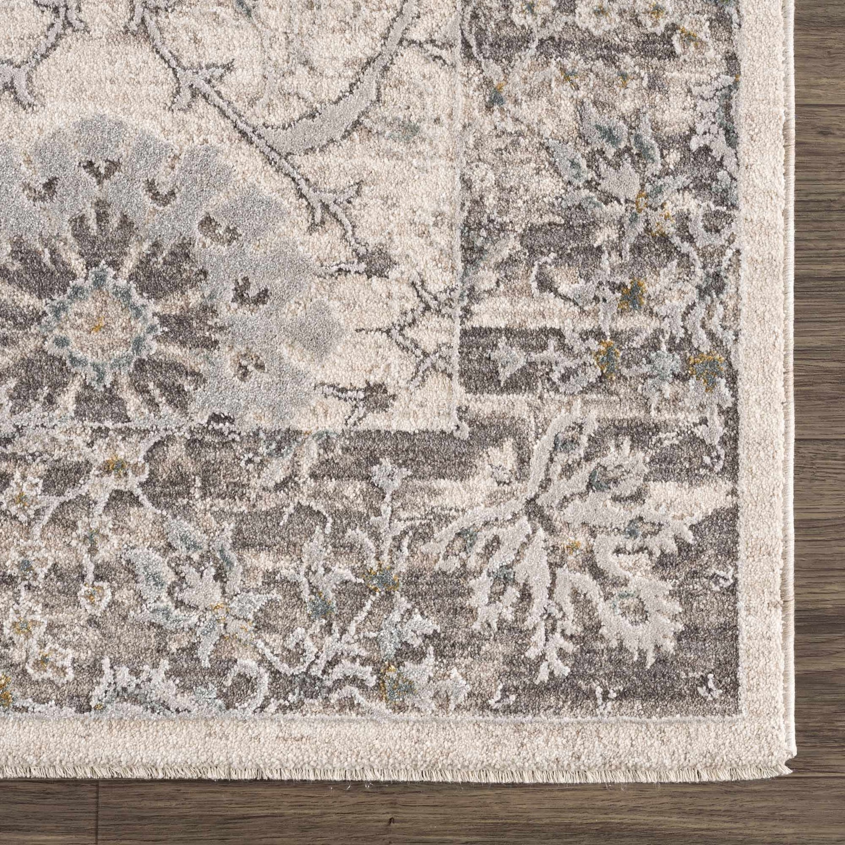 Gauge Cream & Gray Blue Rug with Fringes - Ornate Home