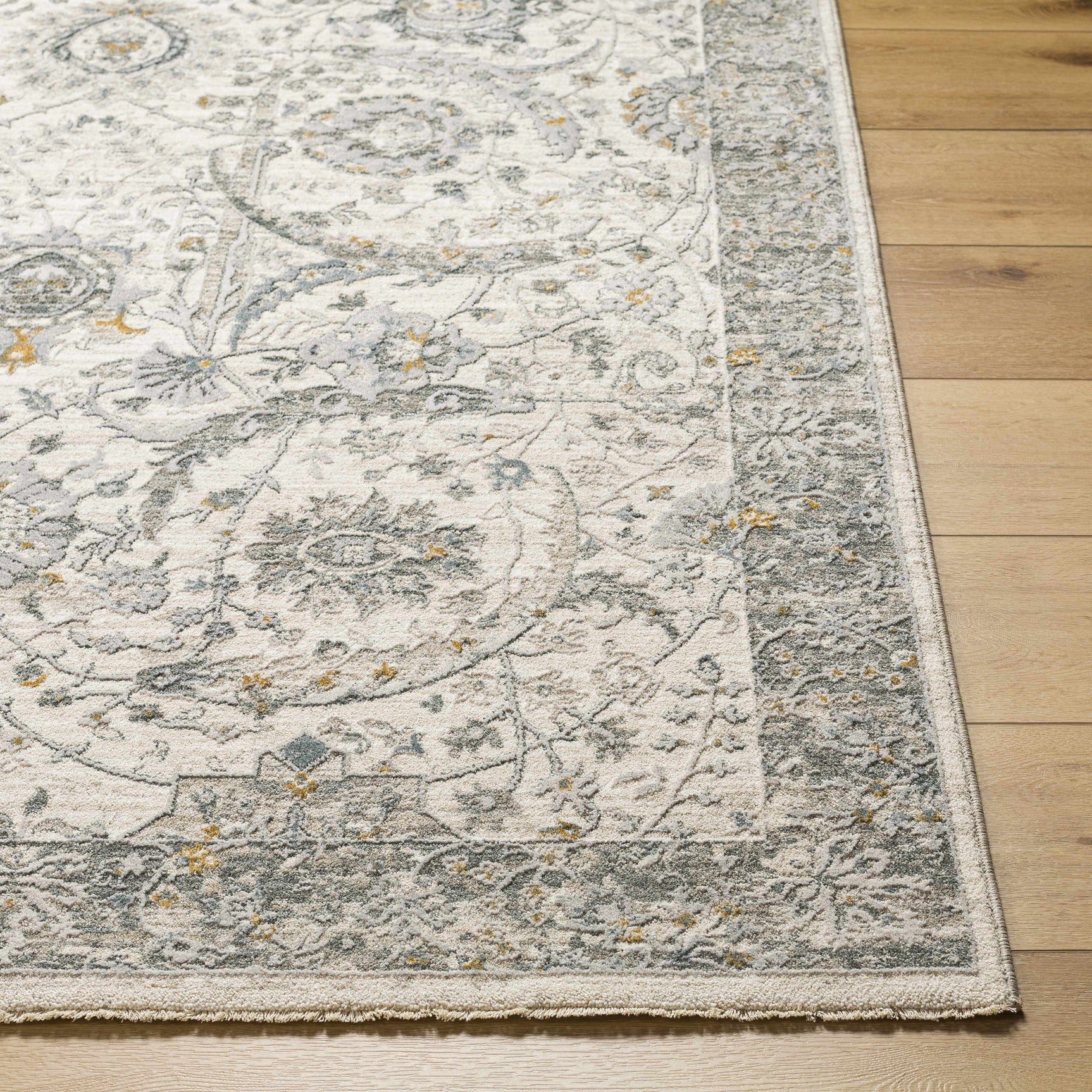 Gauge Cream & Gray Blue Rug with Fringes - Ornate Home