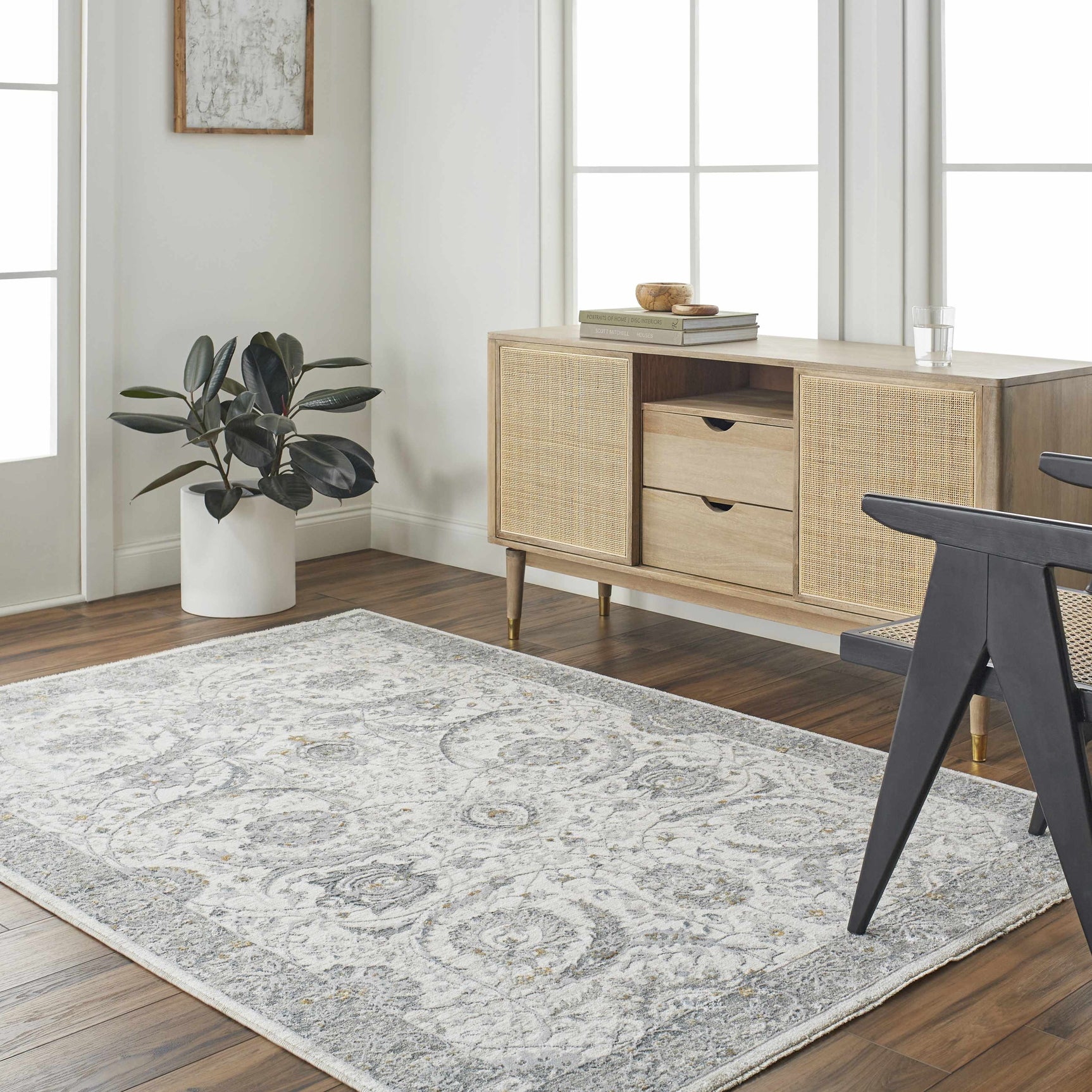 Gauge Cream & Gray Blue Rug with Fringes - Ornate Home
