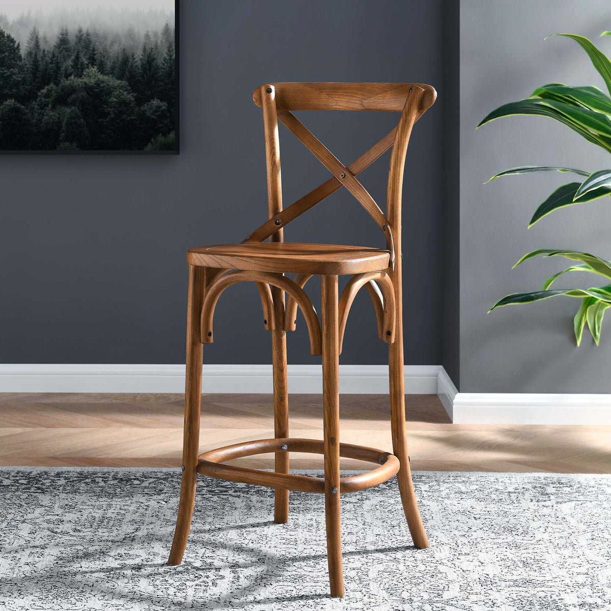 Gear Walnut Counter Stool - 19x17.5x39.5" - Ornate Home