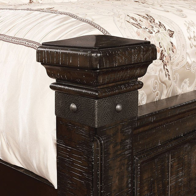 Genevieve Distressed Walnut Queen Bed - Ornate Home