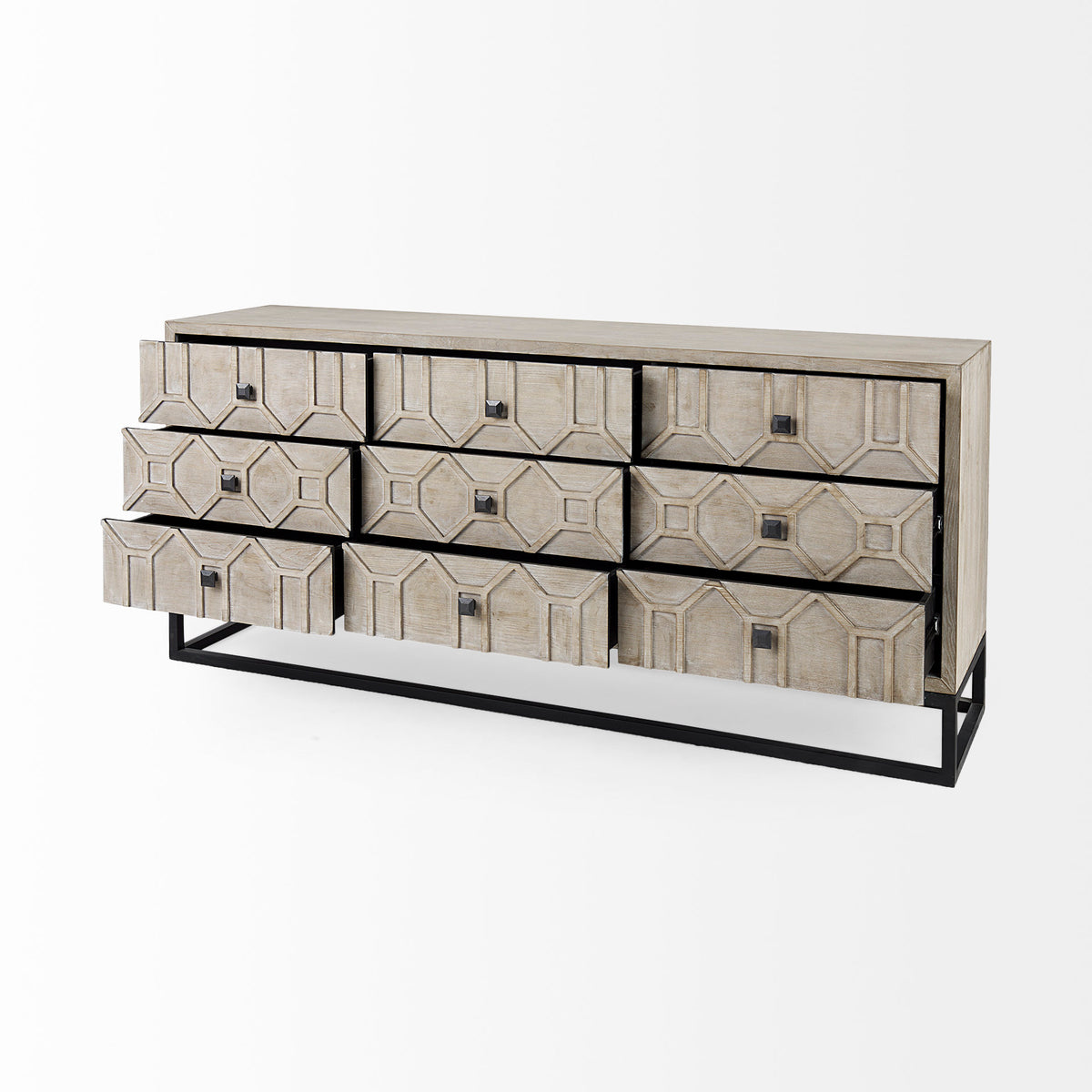 Genevieve Light Brown Fir Veneer 9 Drawer Sideboard - Ornate Home